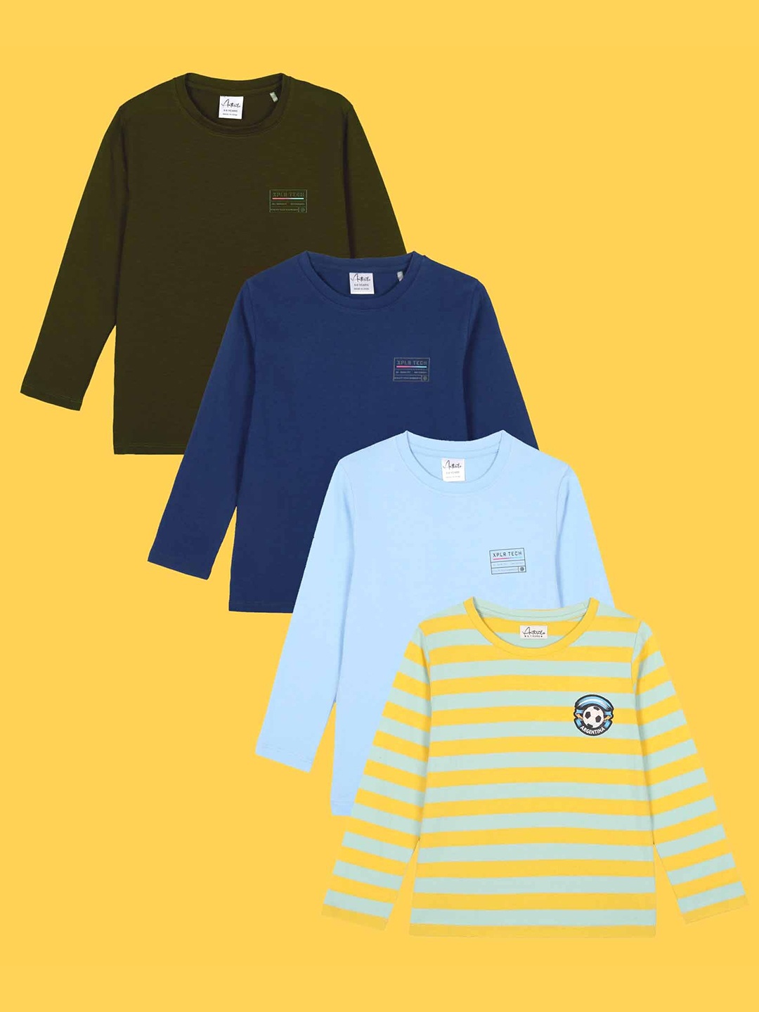 

Anthrilo Boys Pack Of 4 Round Neck Long Sleeve Regular T-shirt, Olive
