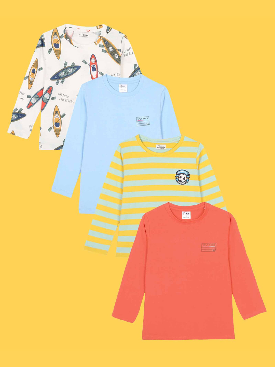 

Anthrilo Boys Pack Of 4 Round Neck T-shirt, Peach