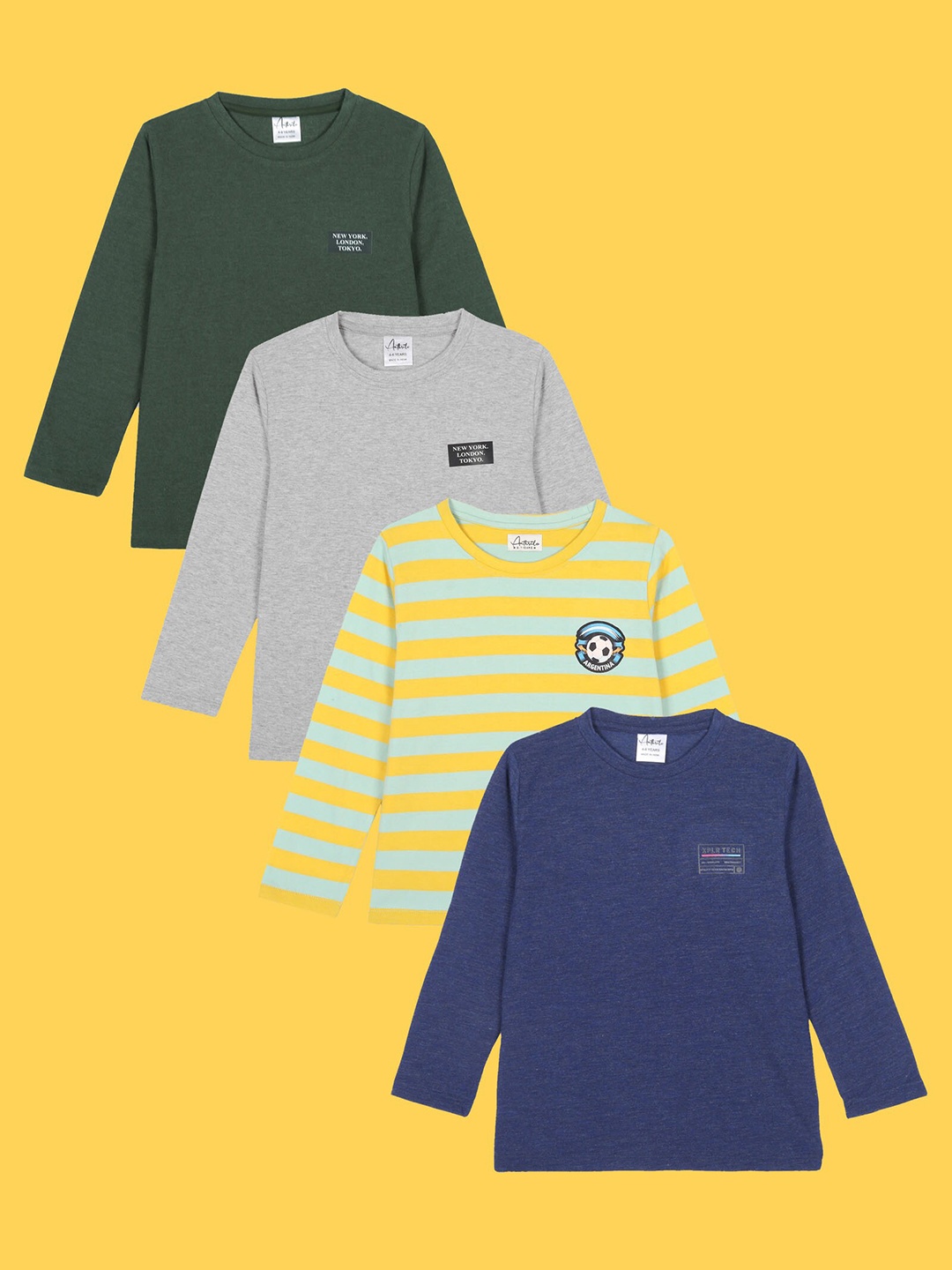 

Anthrilo Boys Pack Of 4 Round Neck Long Sleeve Regular T-shirt, Blue