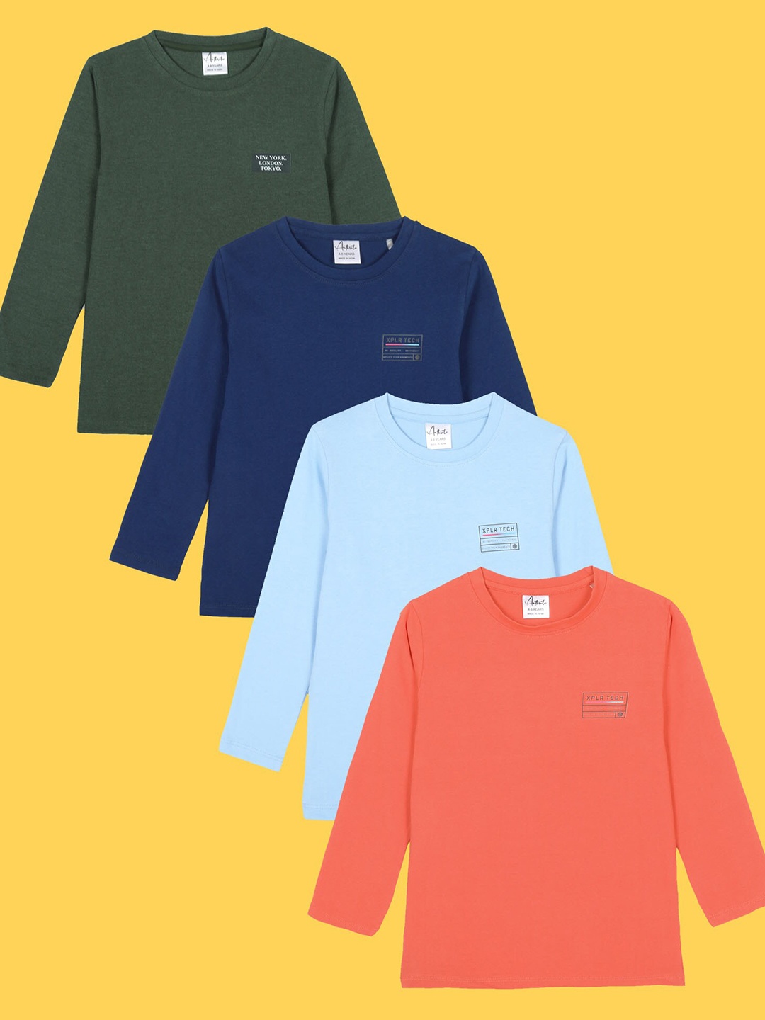 

Anthrilo Boys Pack Of 4 Round Neck Long Sleeve Regular T-shirt, Orange
