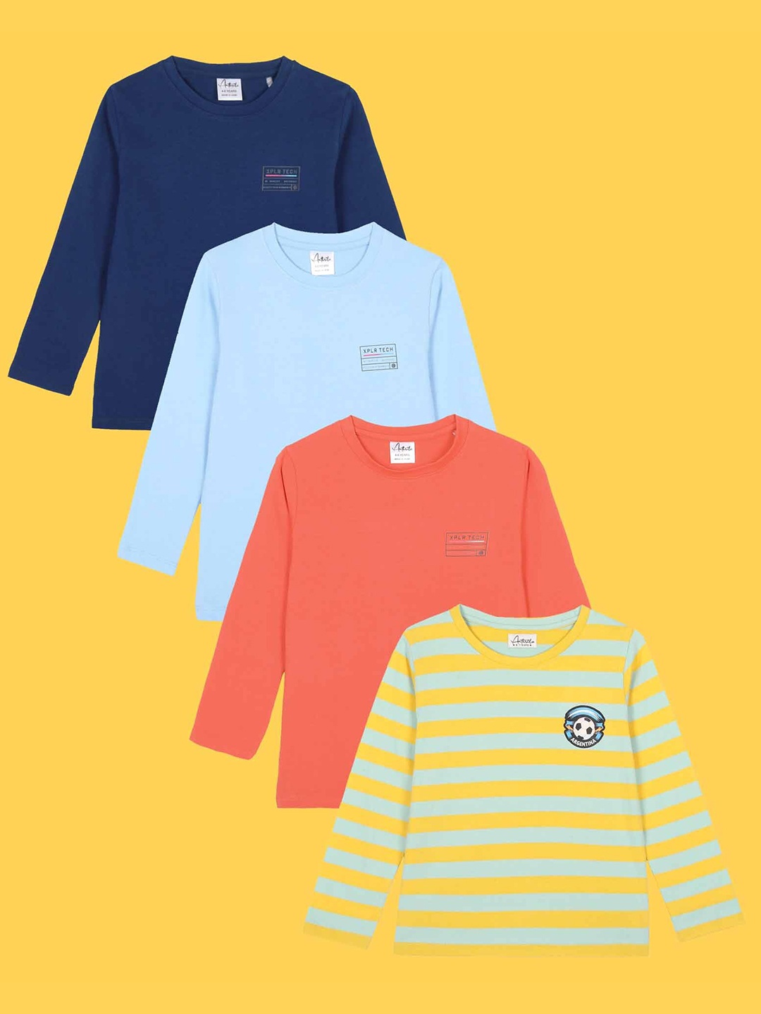 

Anthrilo Boys Pack Of 4 Striped T-shirt, Yellow