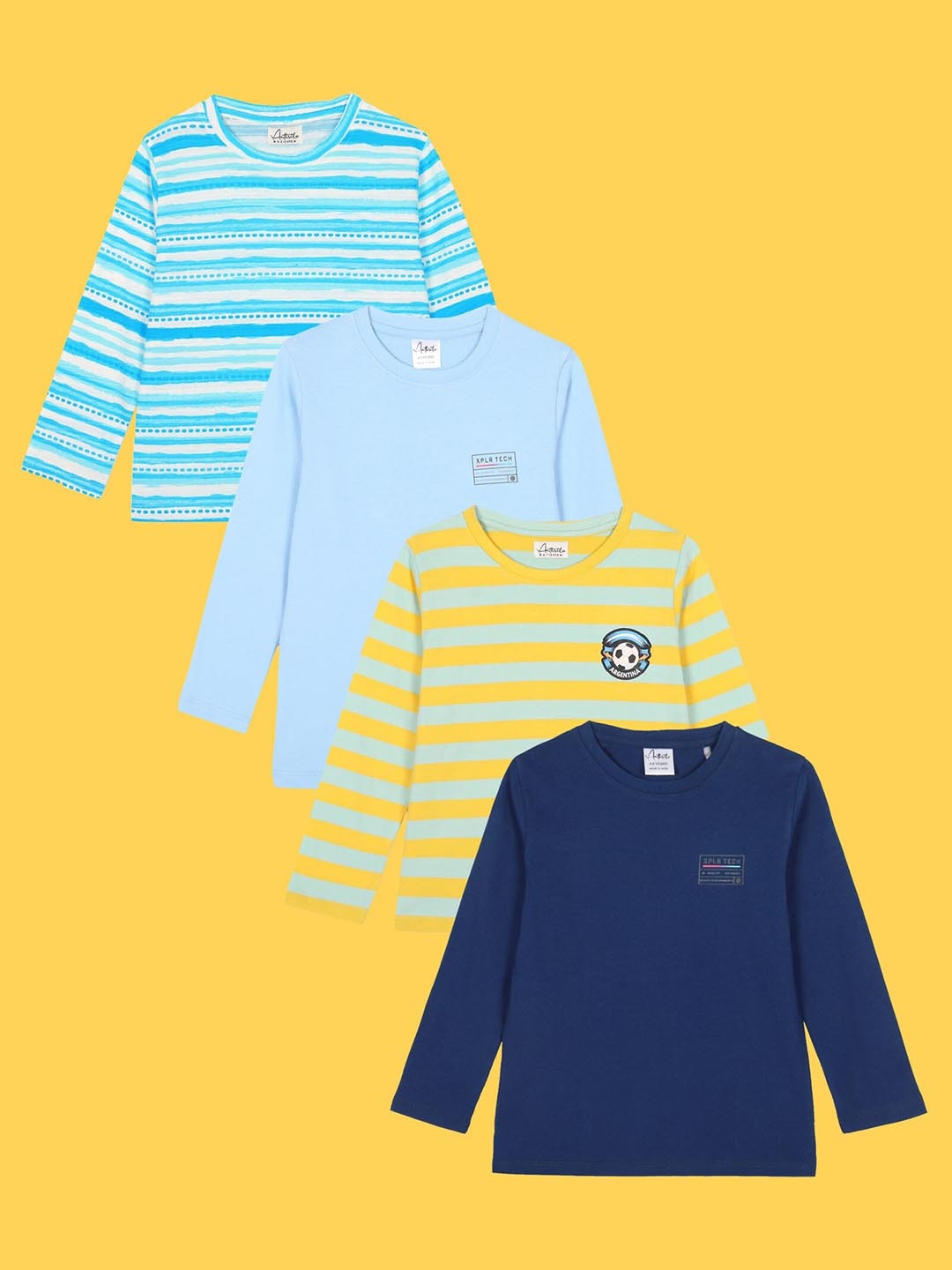 

Anthrilo Boys Pack Of 4 Round Neck Long Sleeve Regular T-shirt, Blue