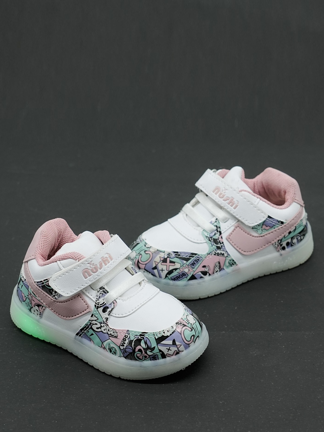 

FEETWELL SHOES Kids Printed Comfort Insole Sneakers With Velcro Closure, Pink