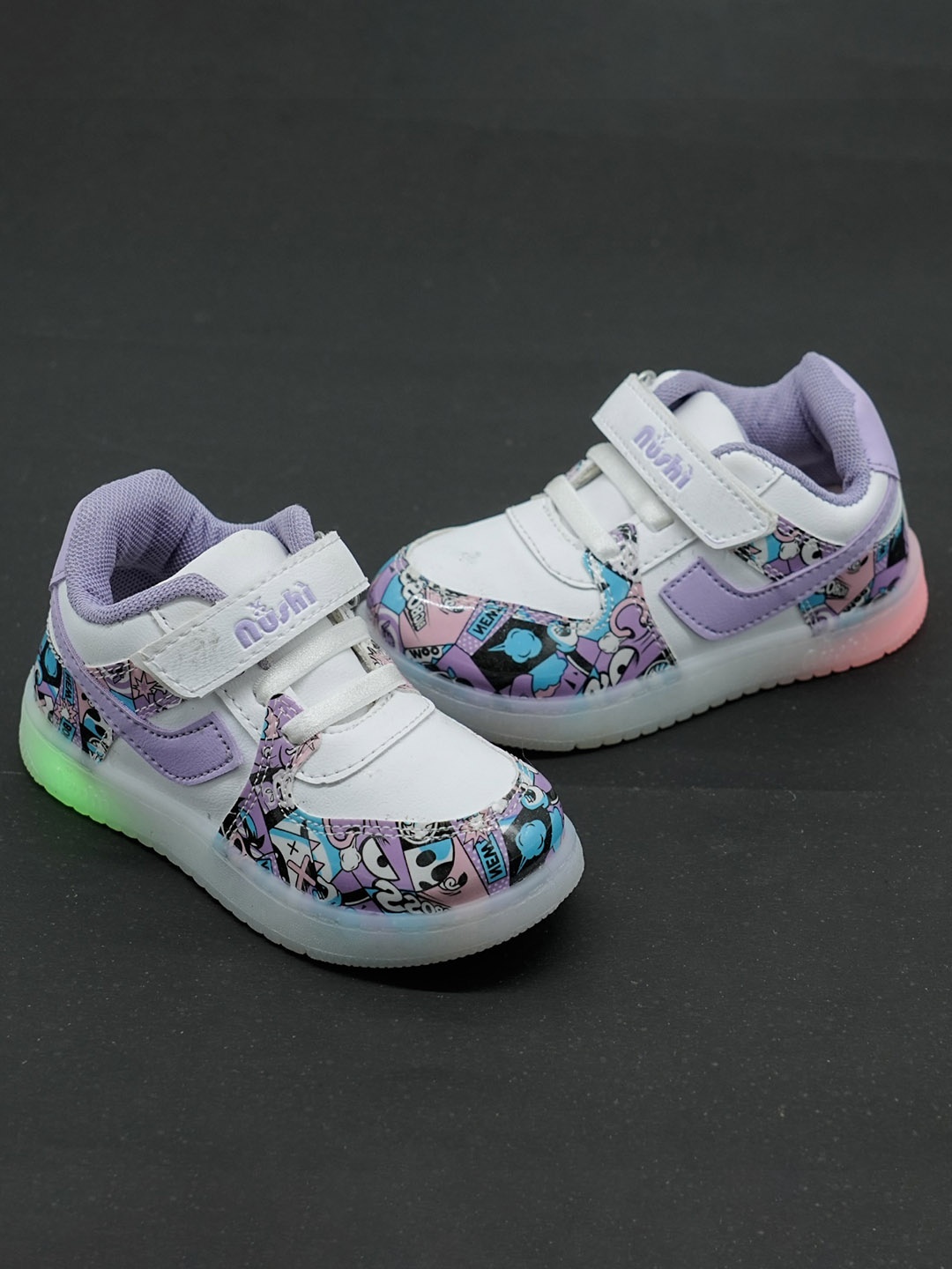 

FEETWELL SHOES Kids Printed LED Velcro Sneakers, White