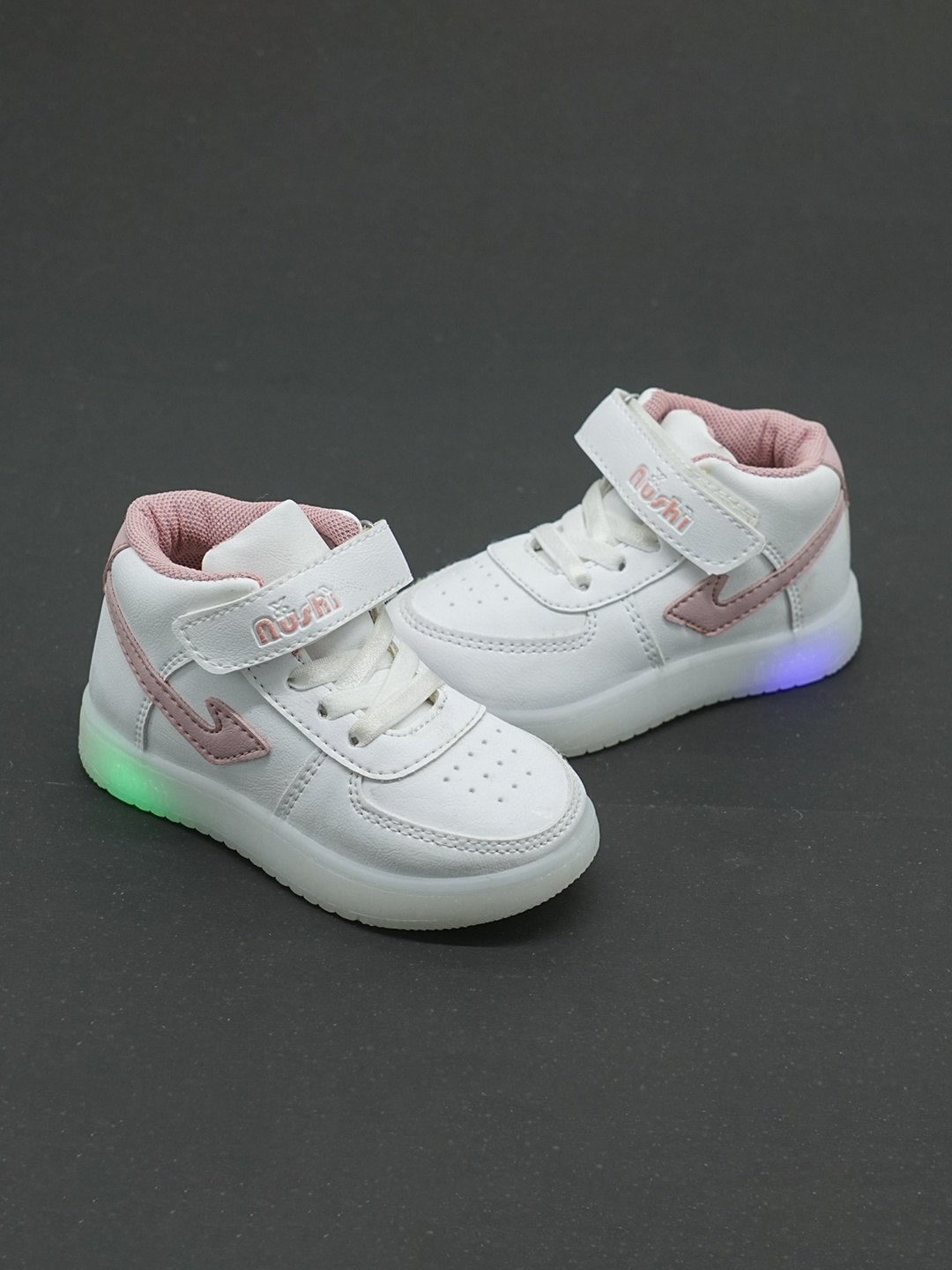 

FEETWELL SHOES Kids Perforated LED Velcro Sneakers, White
