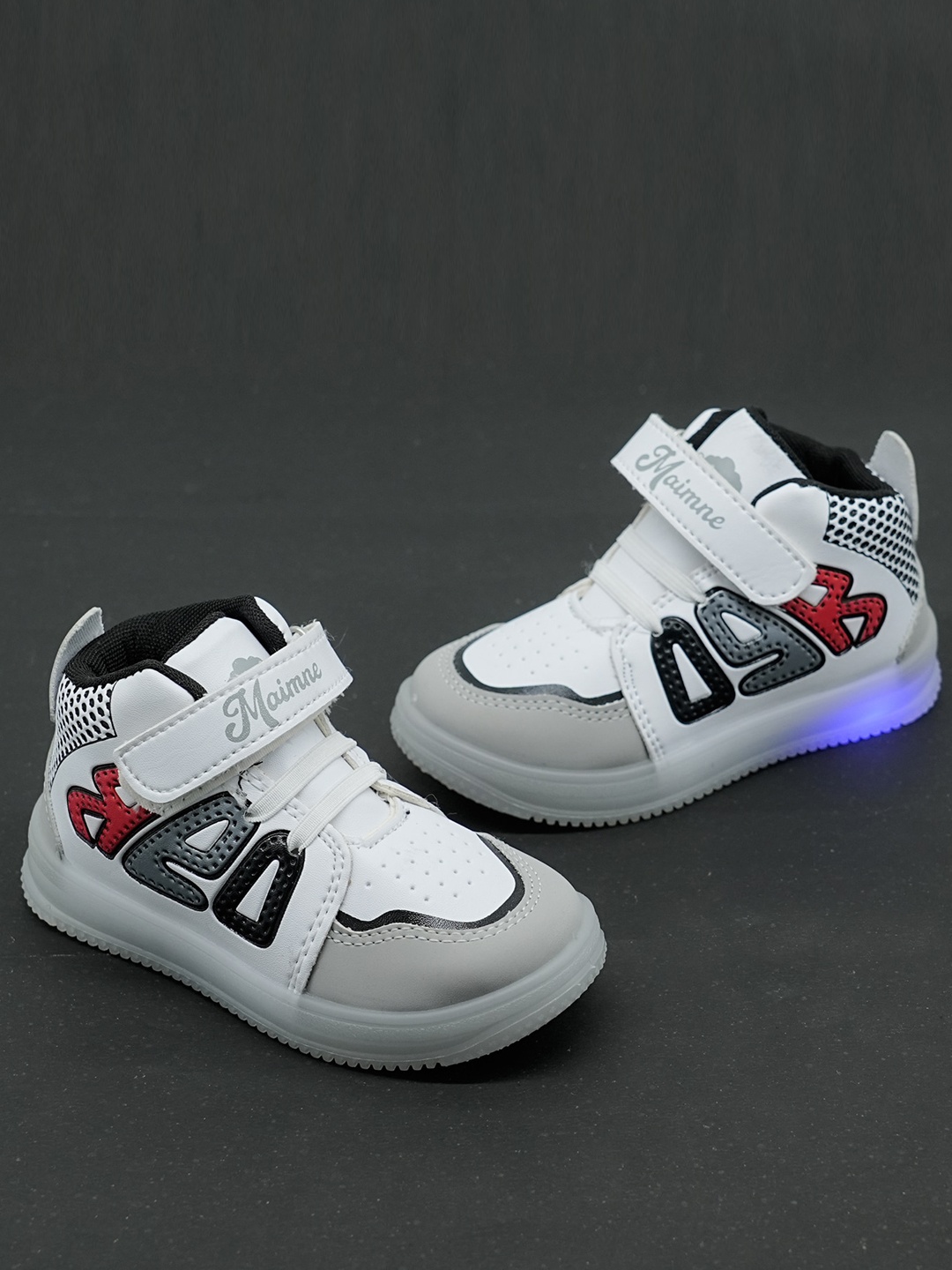 

FEETWELL SHOES Kids Printed LED Velcro Sneakers, White