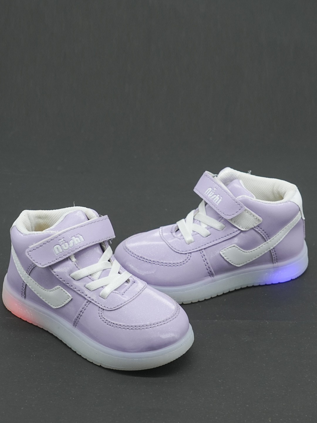 

FEETWELL SHOES Kids Colourblocked LED Velcro Sneakers, Purple
