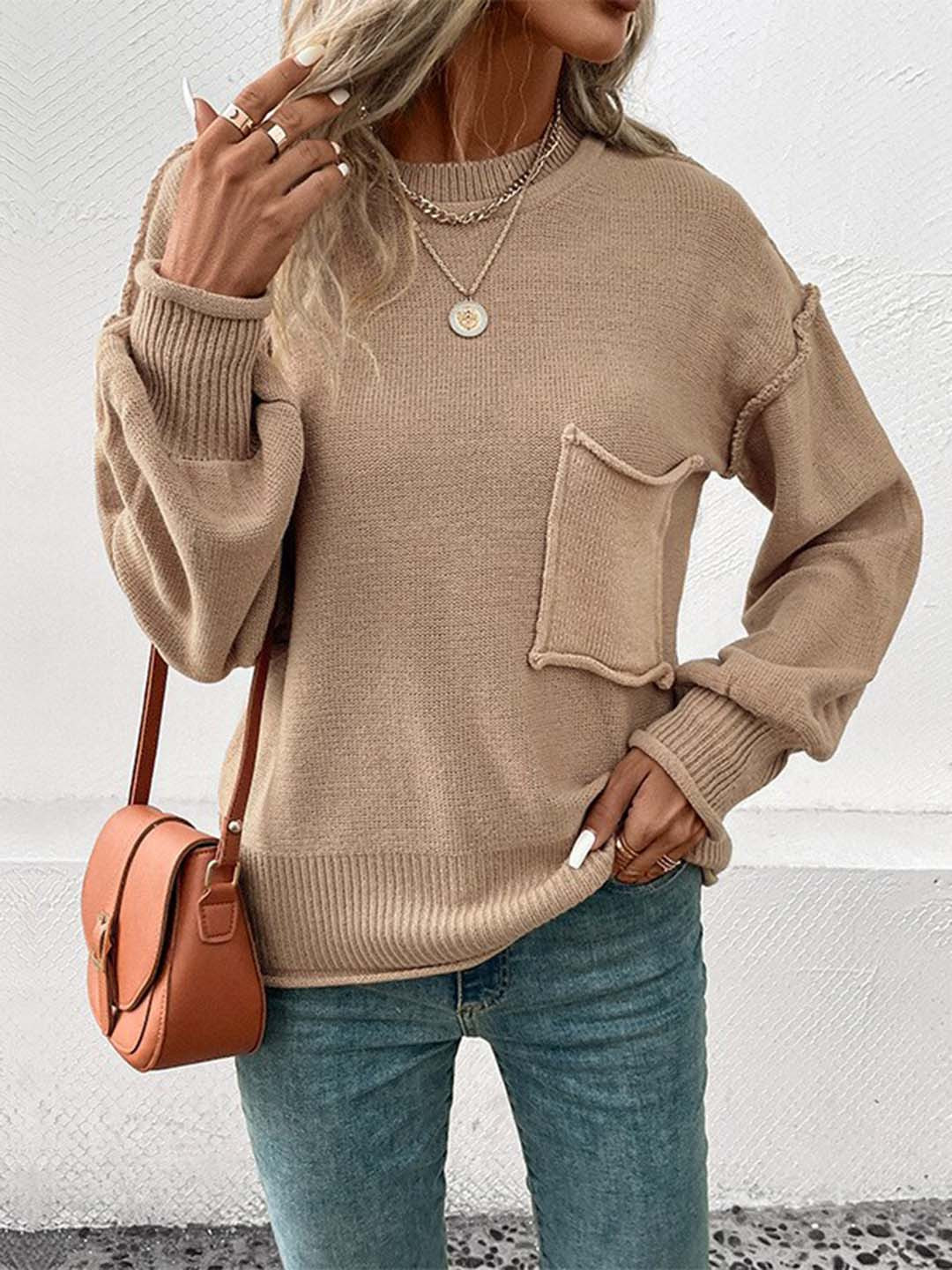 

StyleCast Round Neck Acrylic Pullover Sweater, Khaki