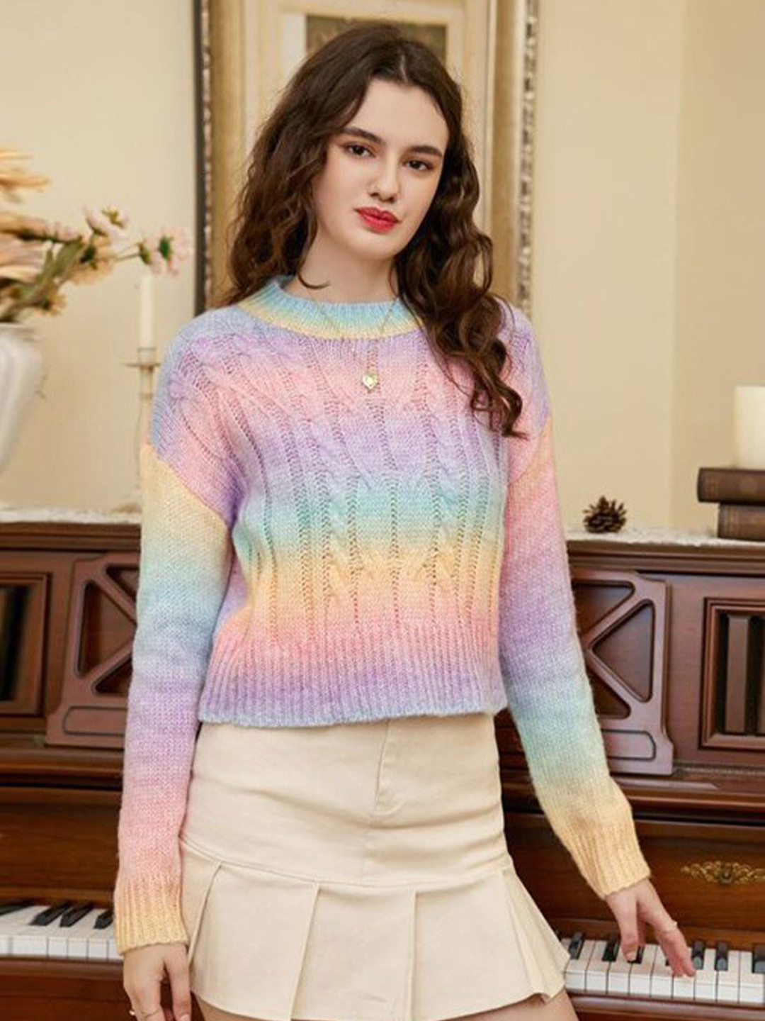 

StyleCast Pink Colourblocked Acrylic Pullover Sweater