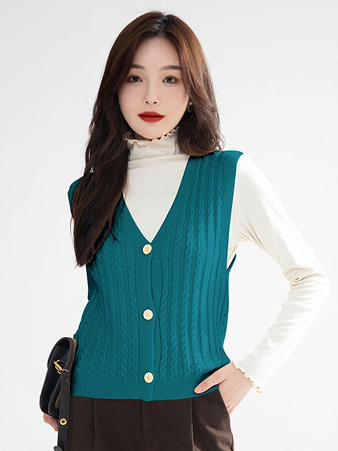 

StyleCast V-Neck Cable Knit Sweater Vest, Blue