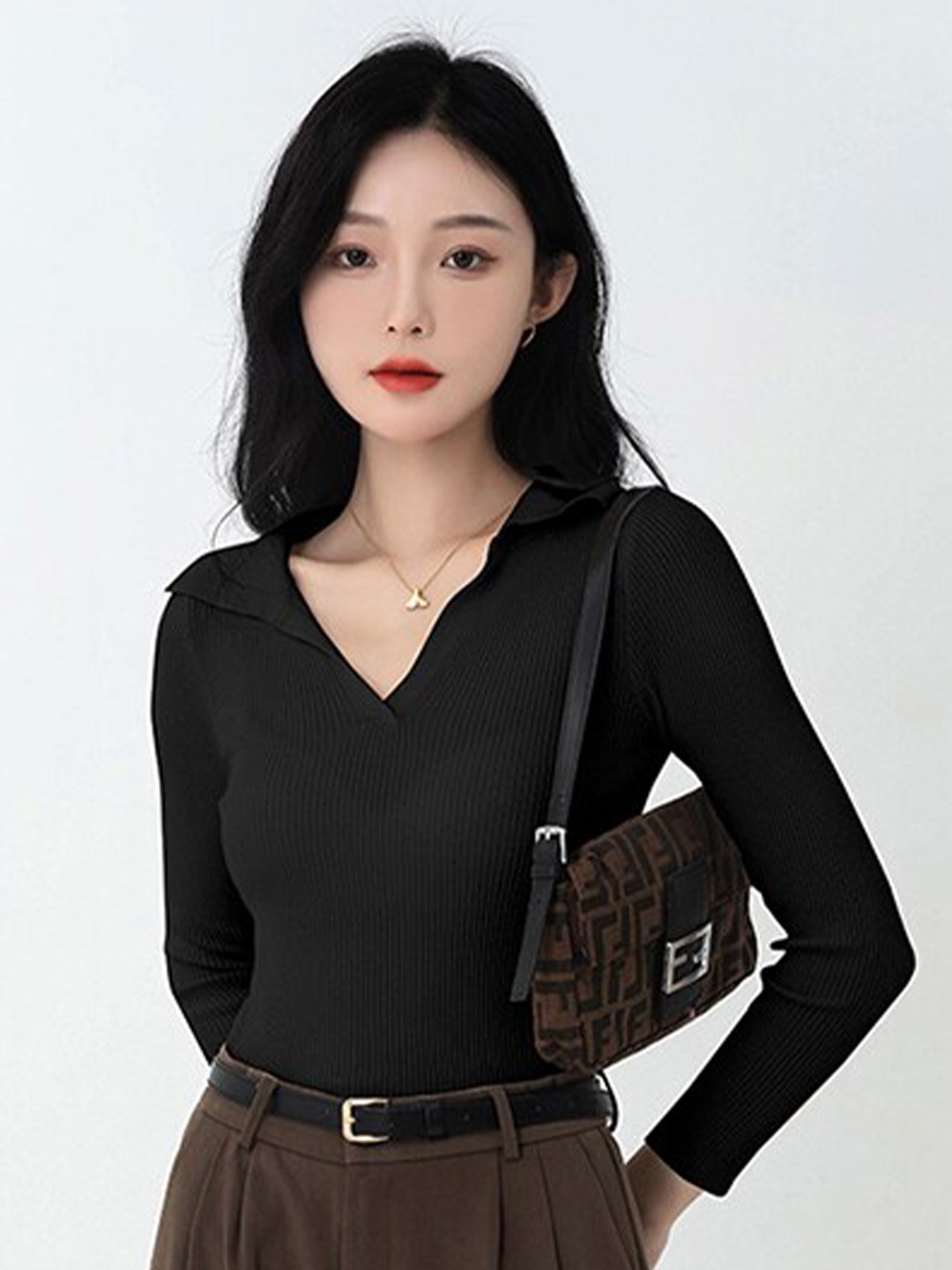 

StyleCast Black Shirt Collar Pullover Acrylic Sweater
