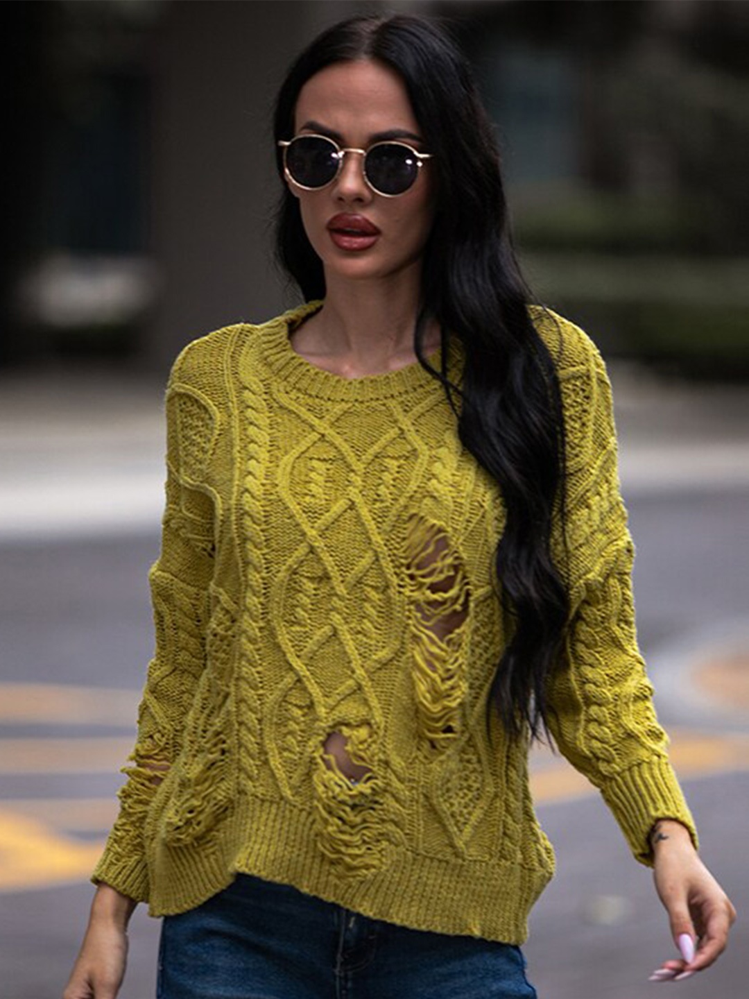 

StyleCast Self Designed Cable Knit Pullover, Yellow