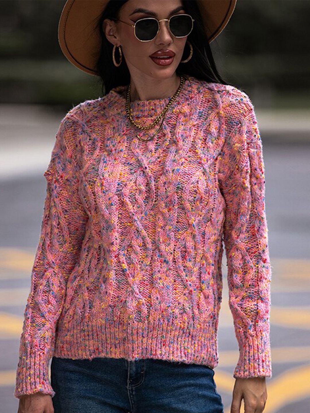 

StyleCast Cable Knit Acrylic Pullover Sweater, Pink