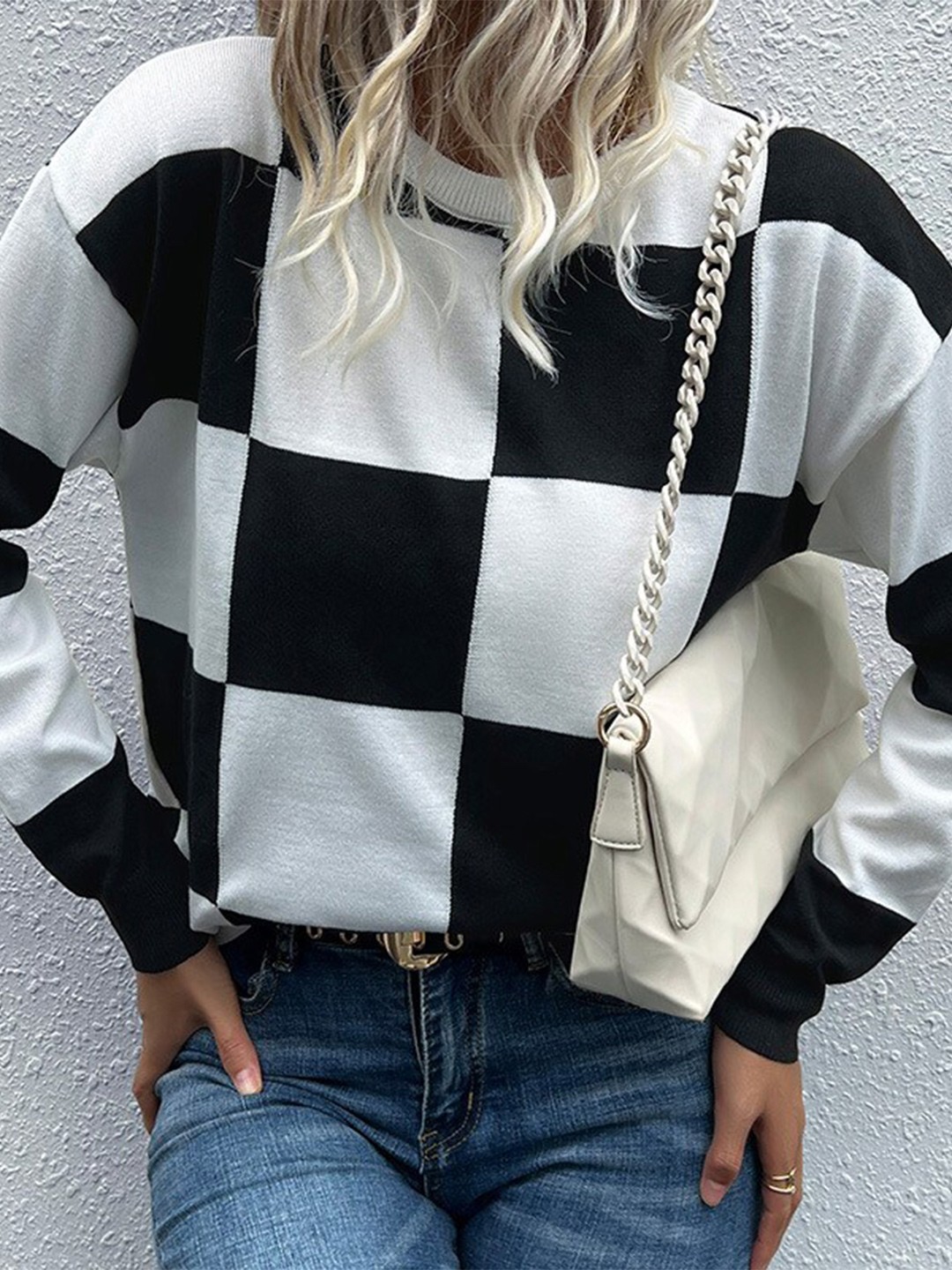 

StyleCast Checked Drop Shoulder Pullover, Black