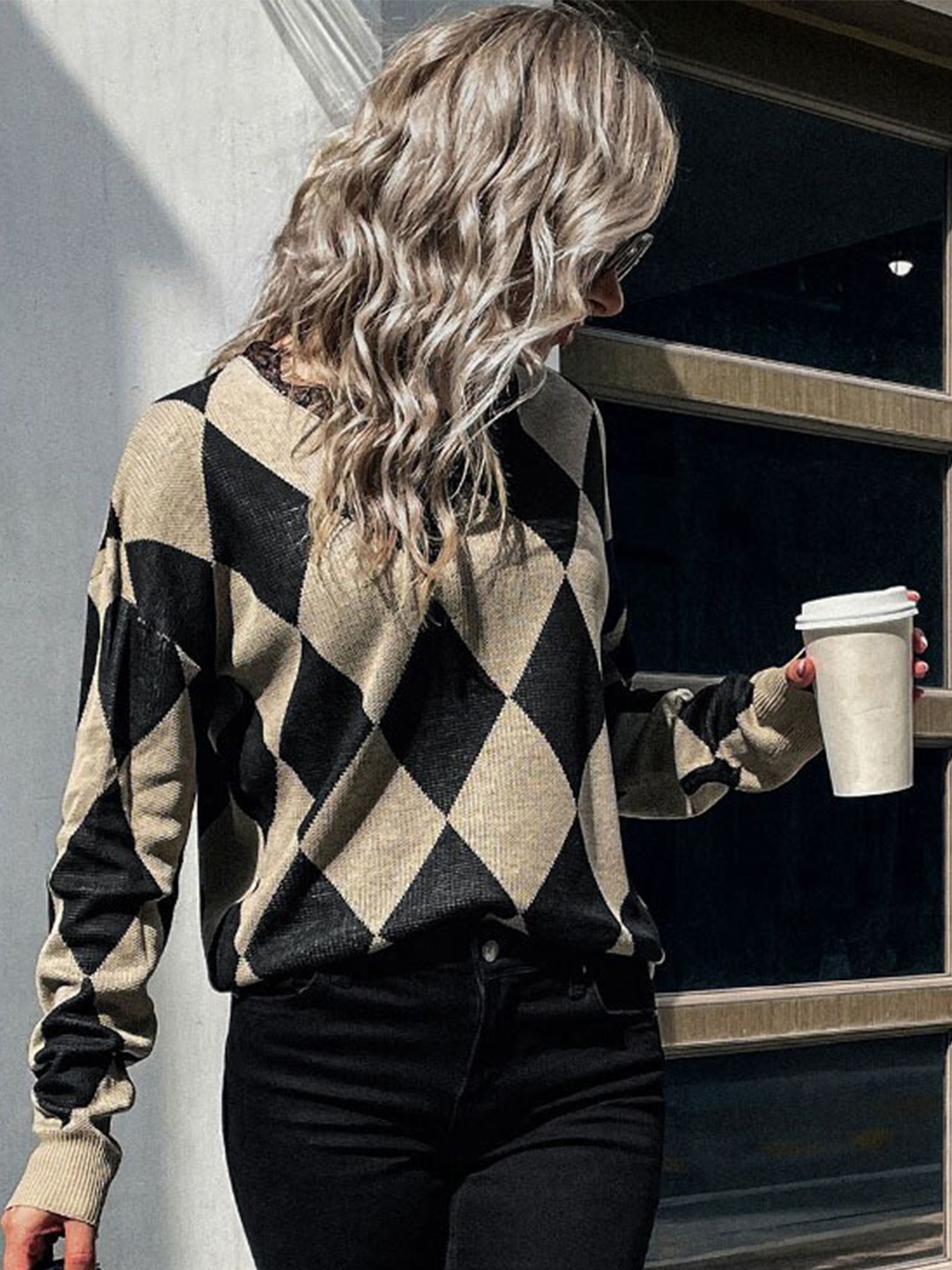 

StyleCast Khaki Checked V-Neck Pullover Sweaters