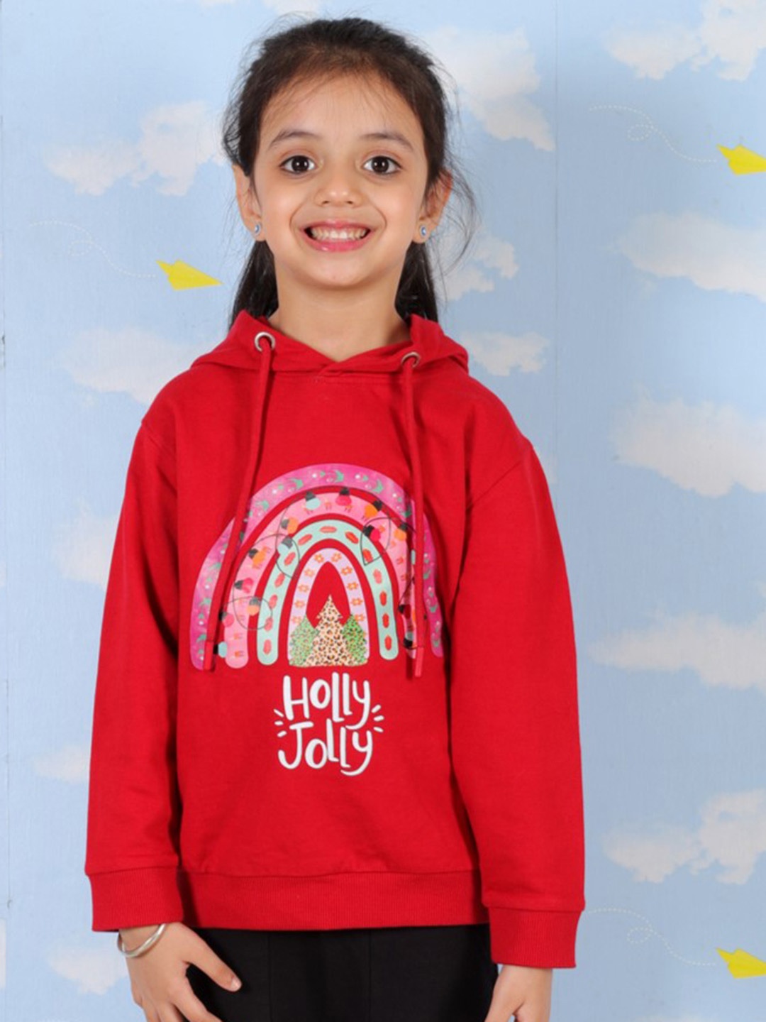 

The Mom Store Unisex Kids Printed Hooded Sweatshirt, Red