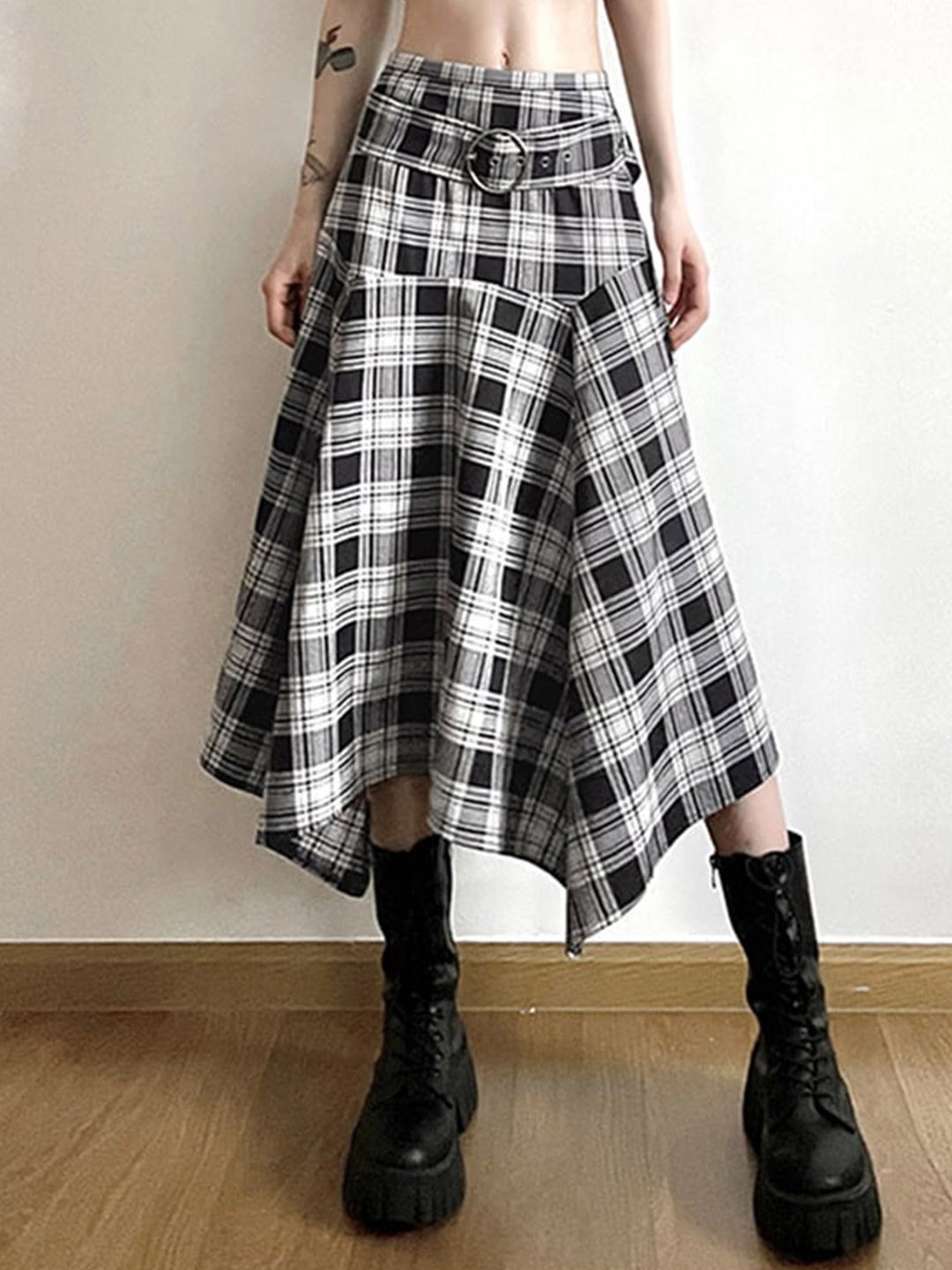 

StyleCast Black Checked Flared Midi Skirt