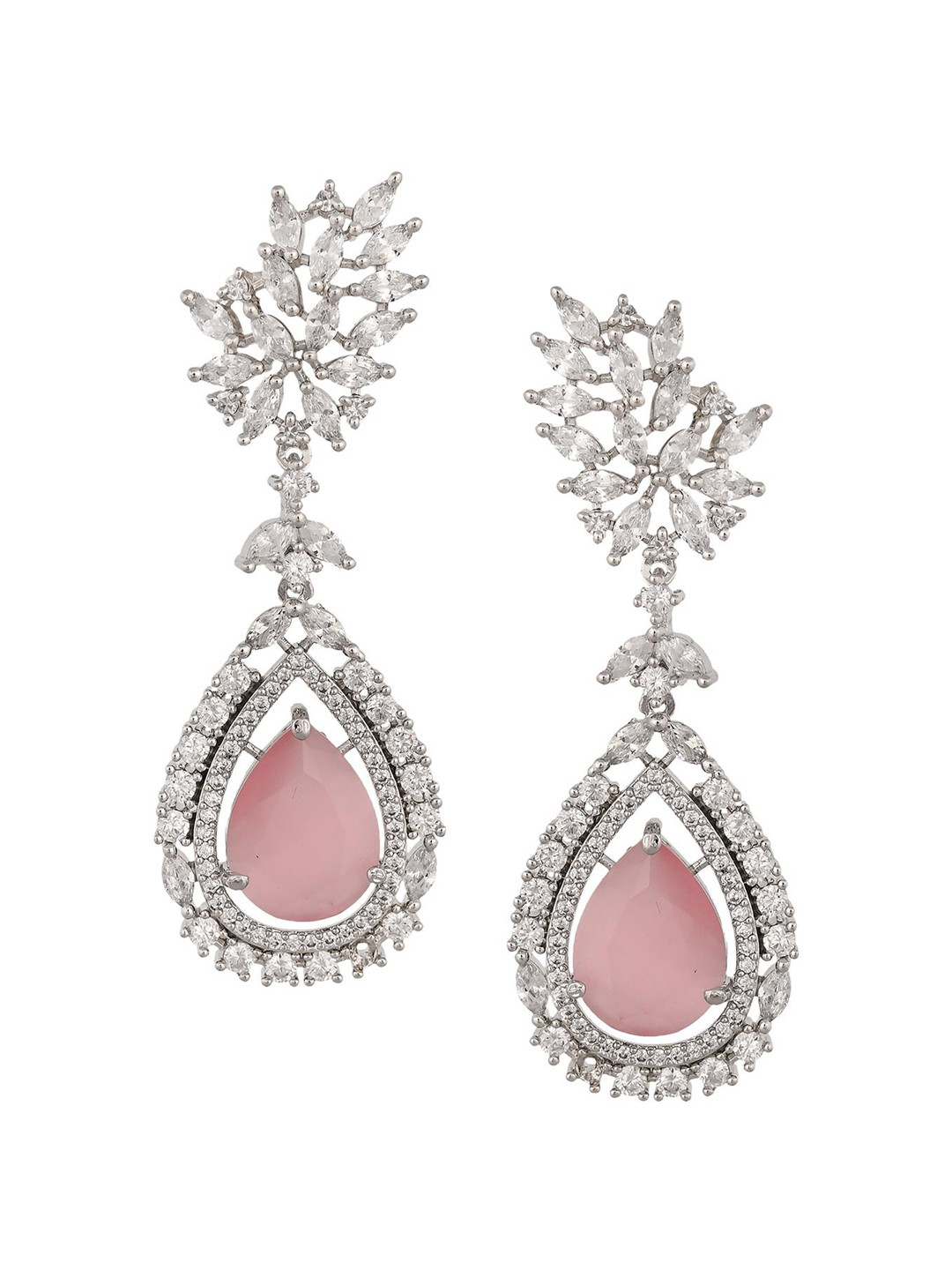 

RATNAVALI JEWELS Silver-Plated American Diamond Classic Drop Earrings