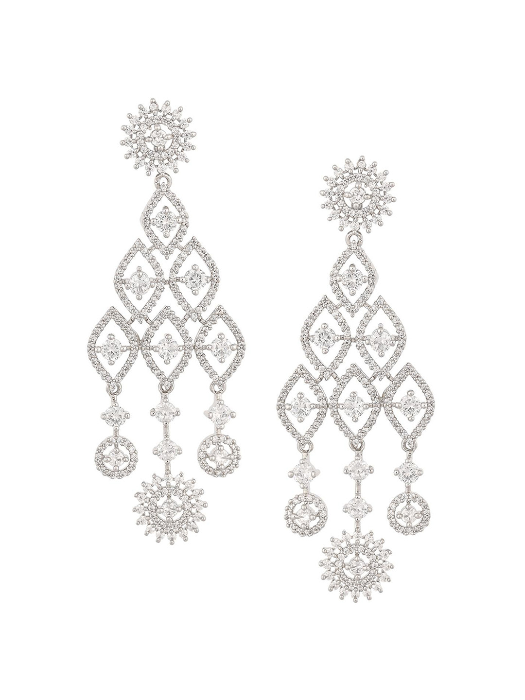 

RATNAVALI JEWELS Silver-Plated American Diamond Studded Classic Drop Earrings