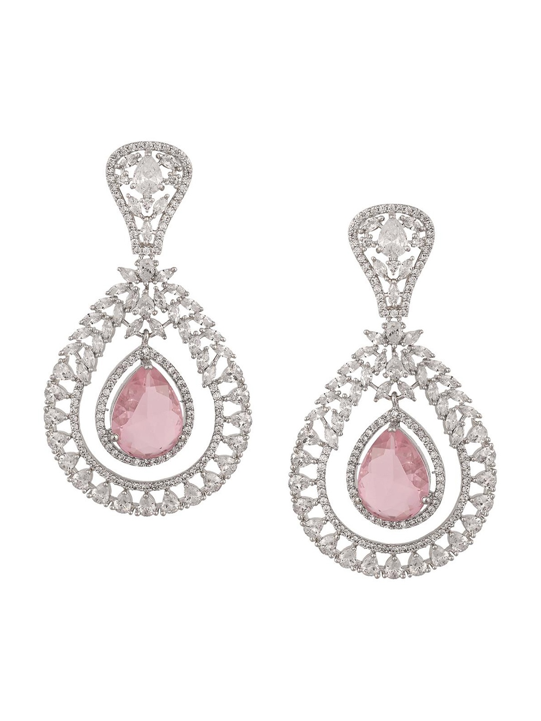 

RATNAVALI JEWELS Silver-Plated American Diamond Studded Classic Drop Earrings
