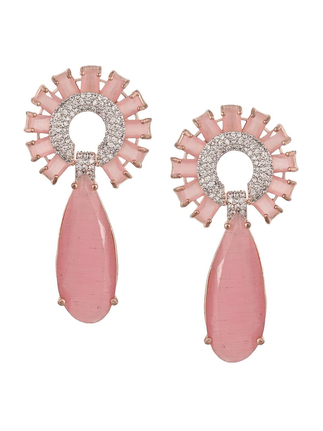 

RATNAVALI JEWELS Rose Gold-Plated American Diamond Studded Classic Drop Earrings