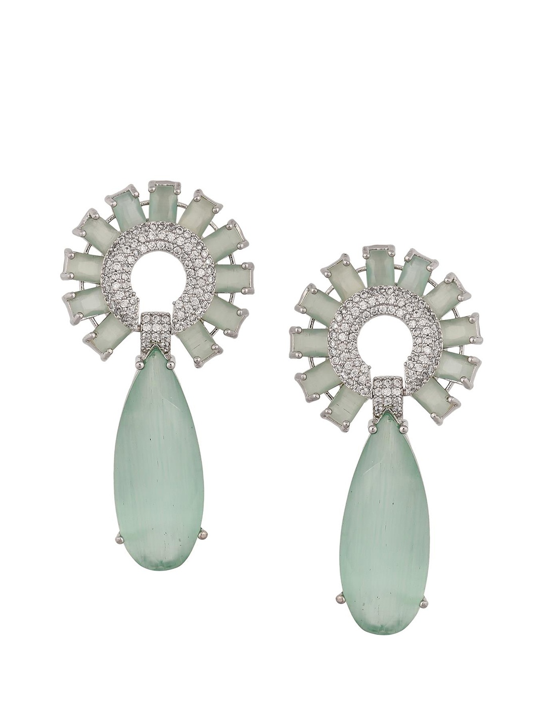

RATNAVALI JEWELS Silver-Plated American Diamond Studded Classic Drop Earrings