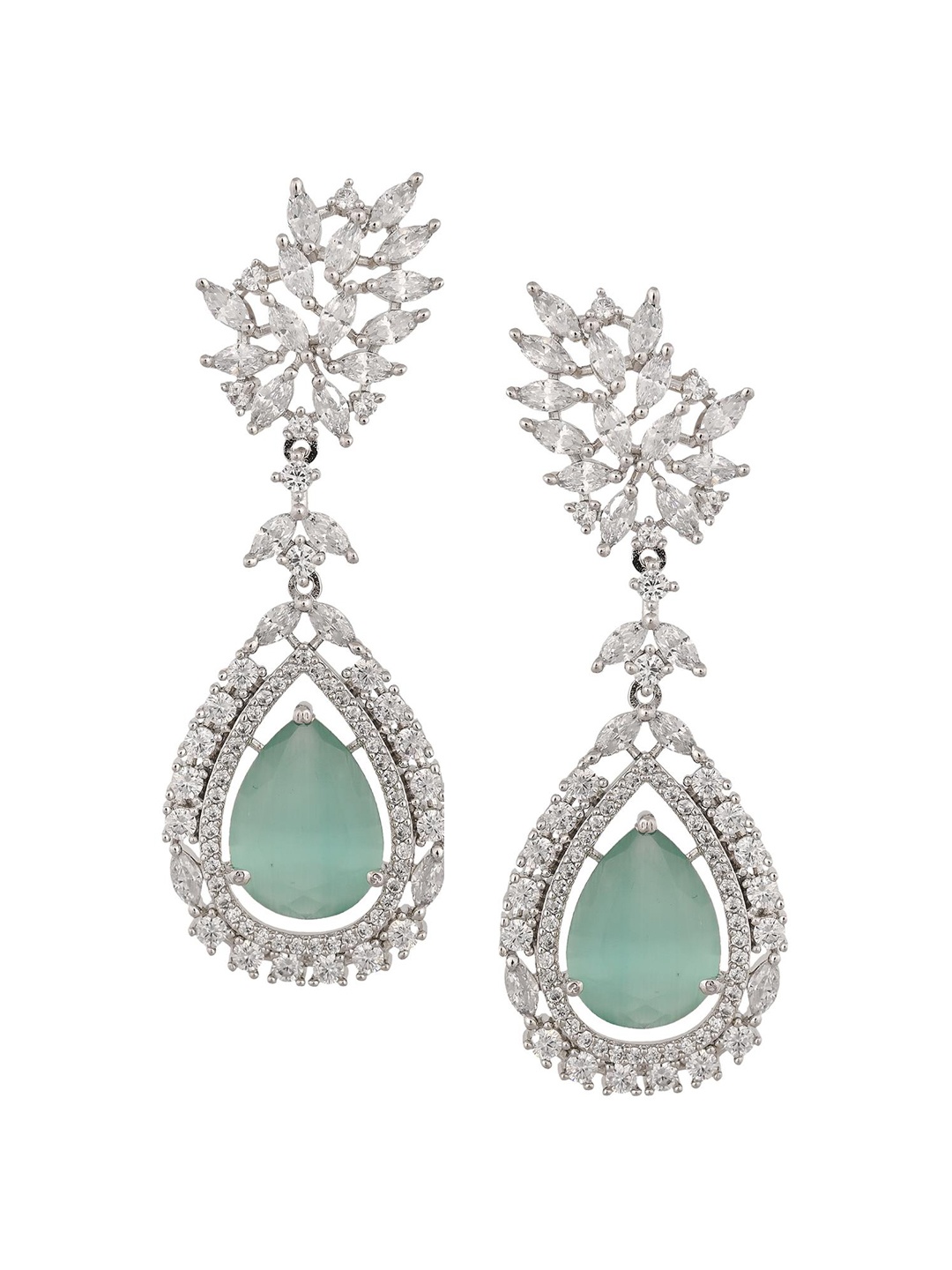 

RATNAVALI JEWELS Silver-Plated American Diamond Studded Classic Drop Earrings
