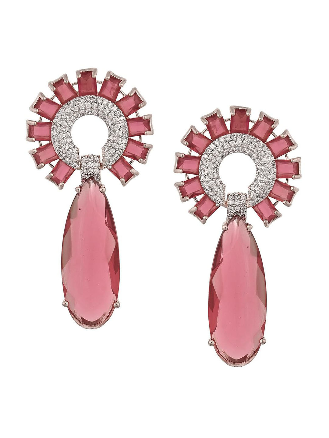 

RATNAVALI JEWELS Rose Gold-Plated American Diamond Studded Classic Drop Earrings