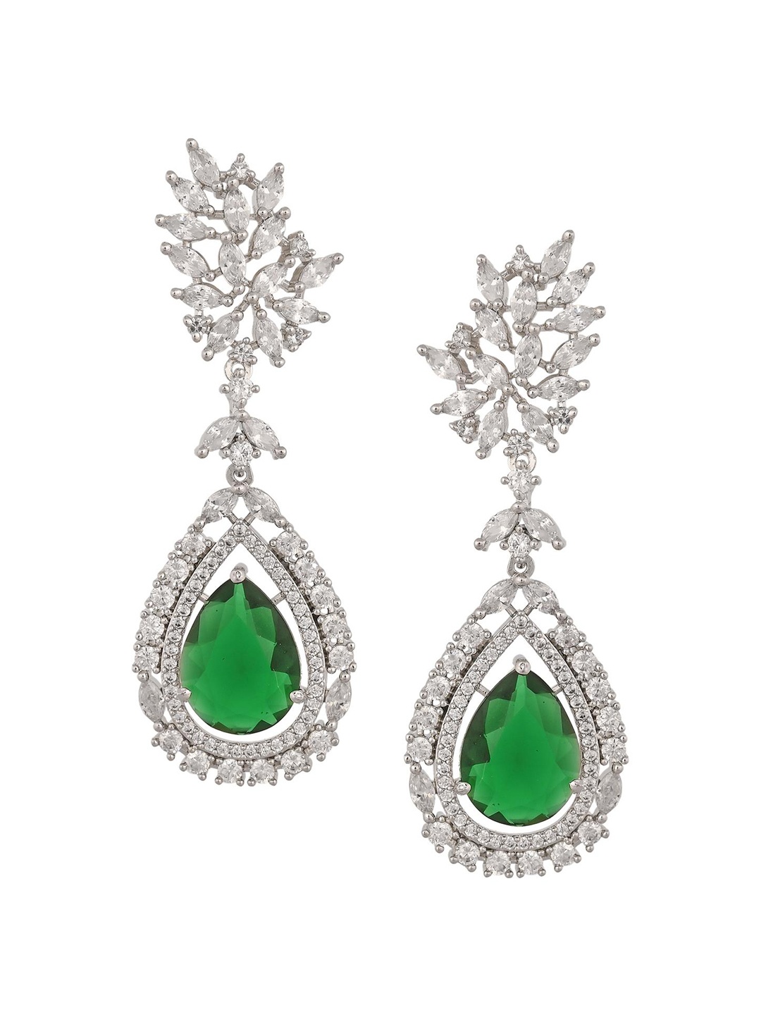 

RATNAVALI JEWELS Silver-Plated American Diamond Classic Drop Earrings