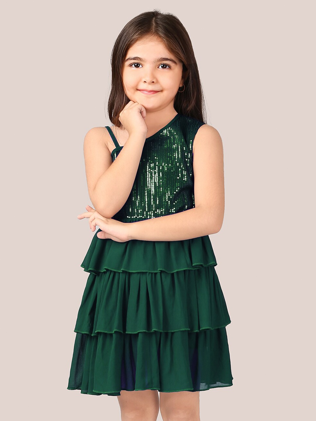 

Naughty Ninos Girls Embellished One Shoulder Fit & Flare Dress, Green