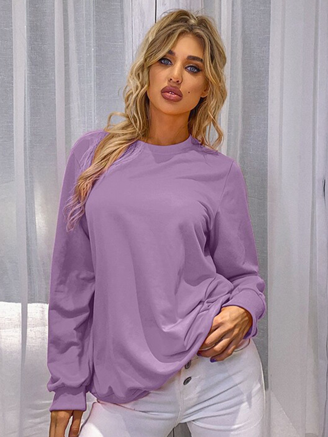

StyleCast Violet Round Neck Pullover Sweatshirt