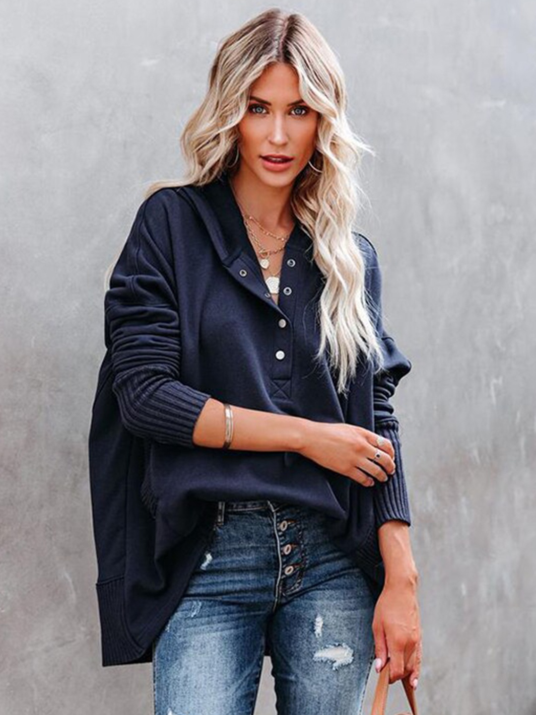 

StyleCast Navy Blue Hooded Pullover Sweatshirt