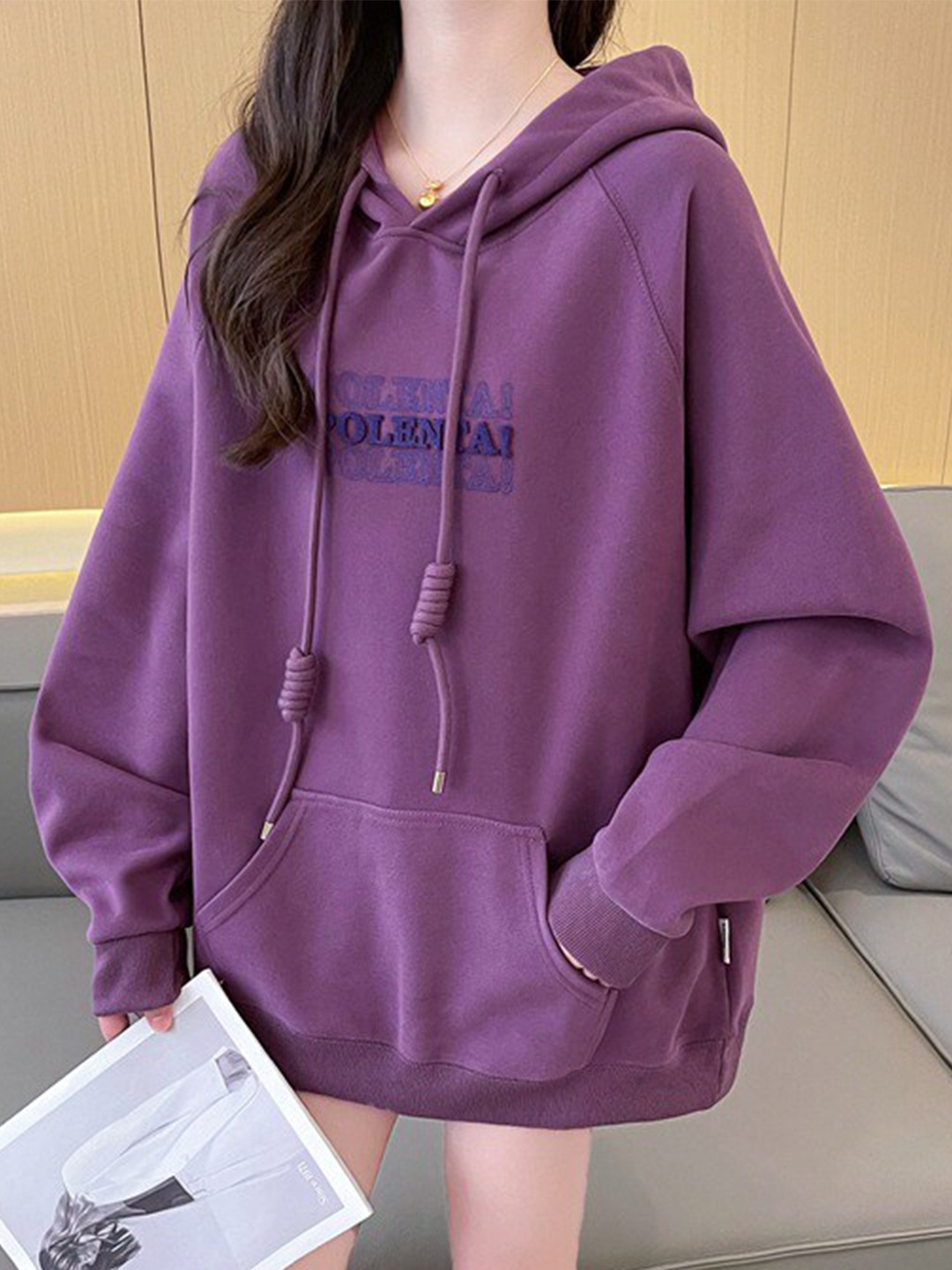 

StyleCast Purple Typography Printed Hooded Cotton Jumper Dress