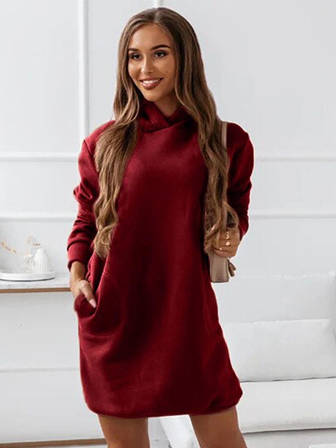 

StyleCast Maroon Hooded Longline Pullover