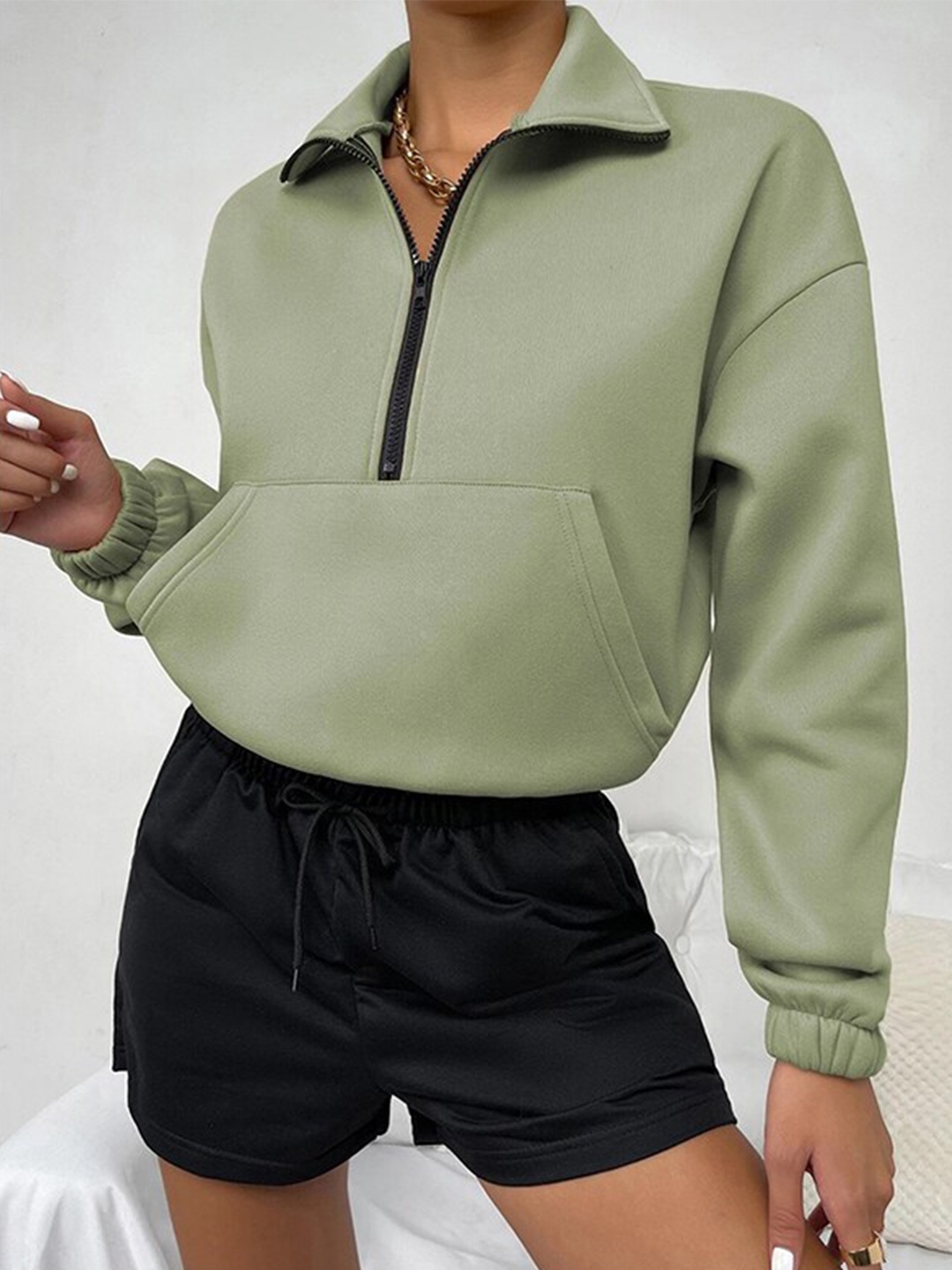 

StyleCast Green Shirt Collar Pullover