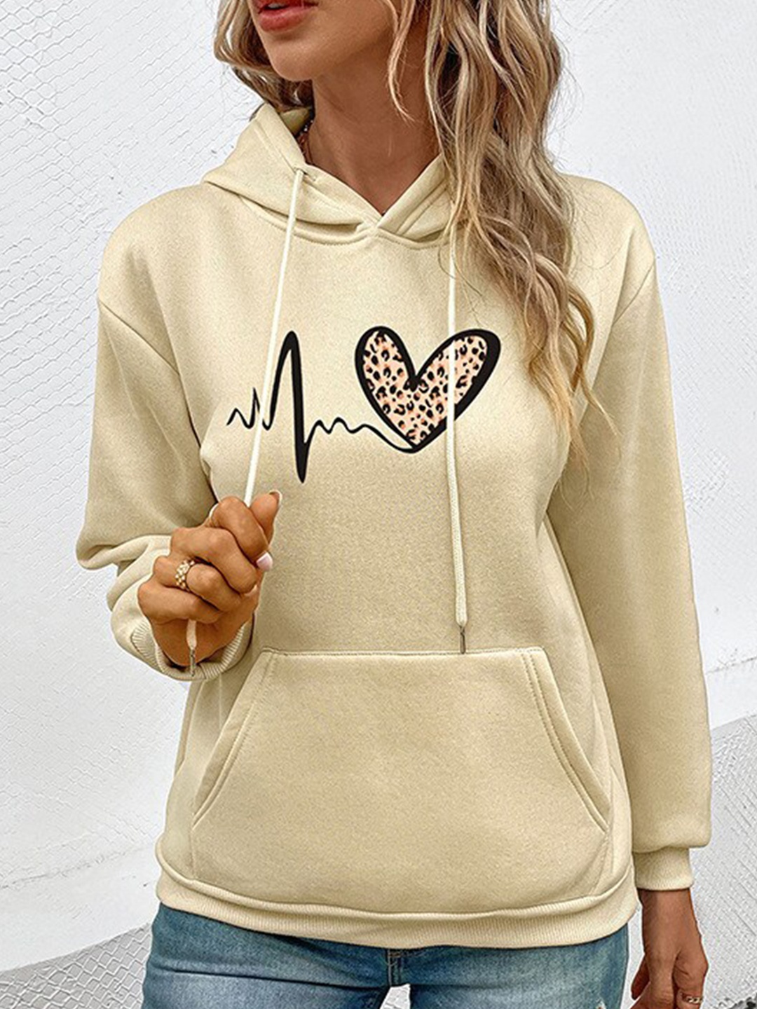 

StyleCast Beige Graphic Printed Hooded Pullover