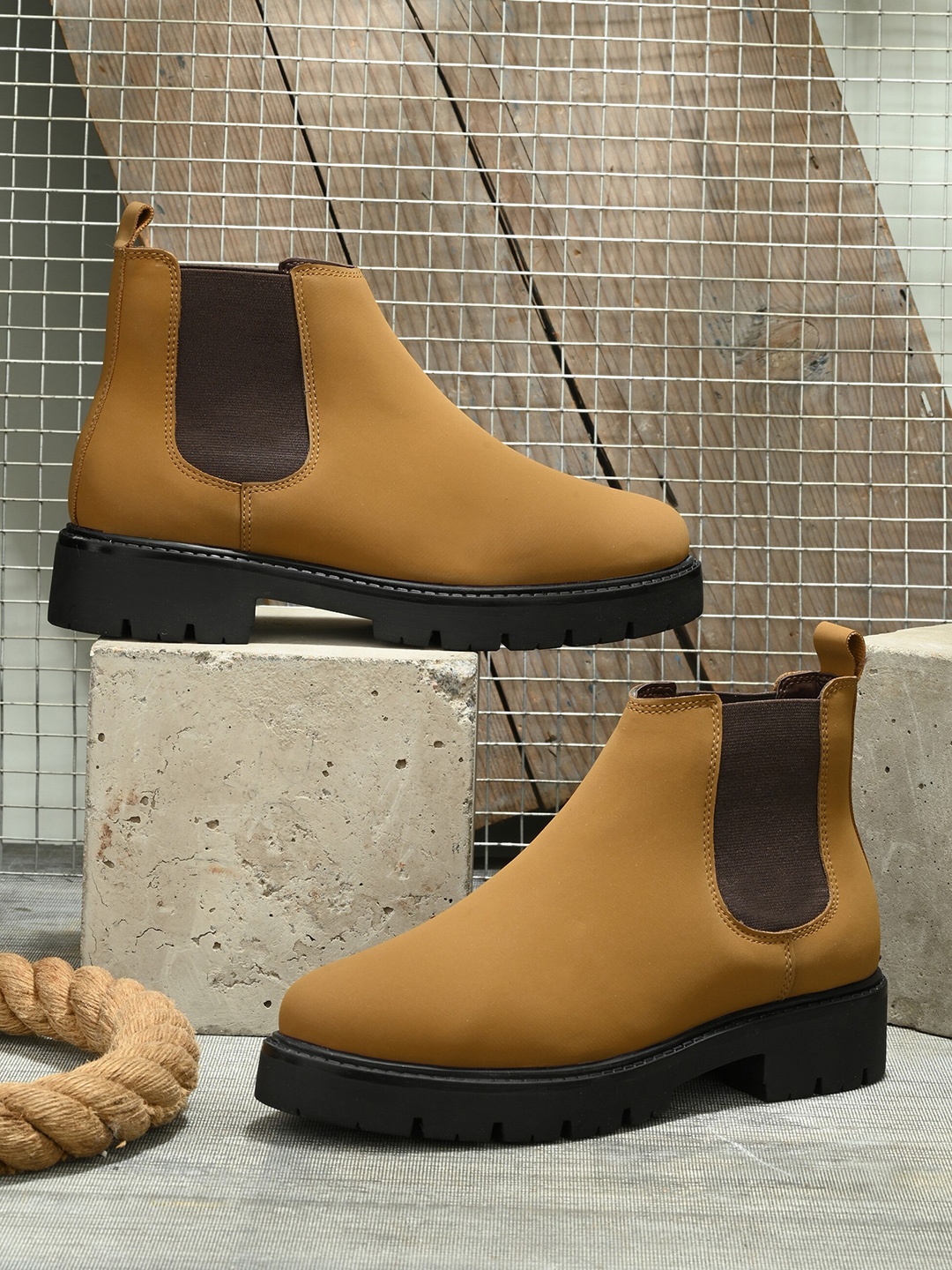 

The Roadster Lifestyle Co. Women Textured Heeled Mid-Top Regular Boots, Tan