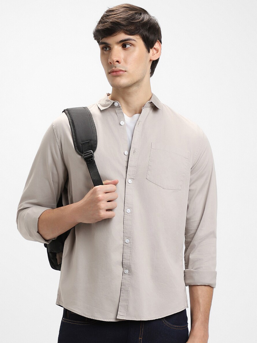

Dennis Lingo Spread Collar Pure Cotton Casual Shirt, Khaki