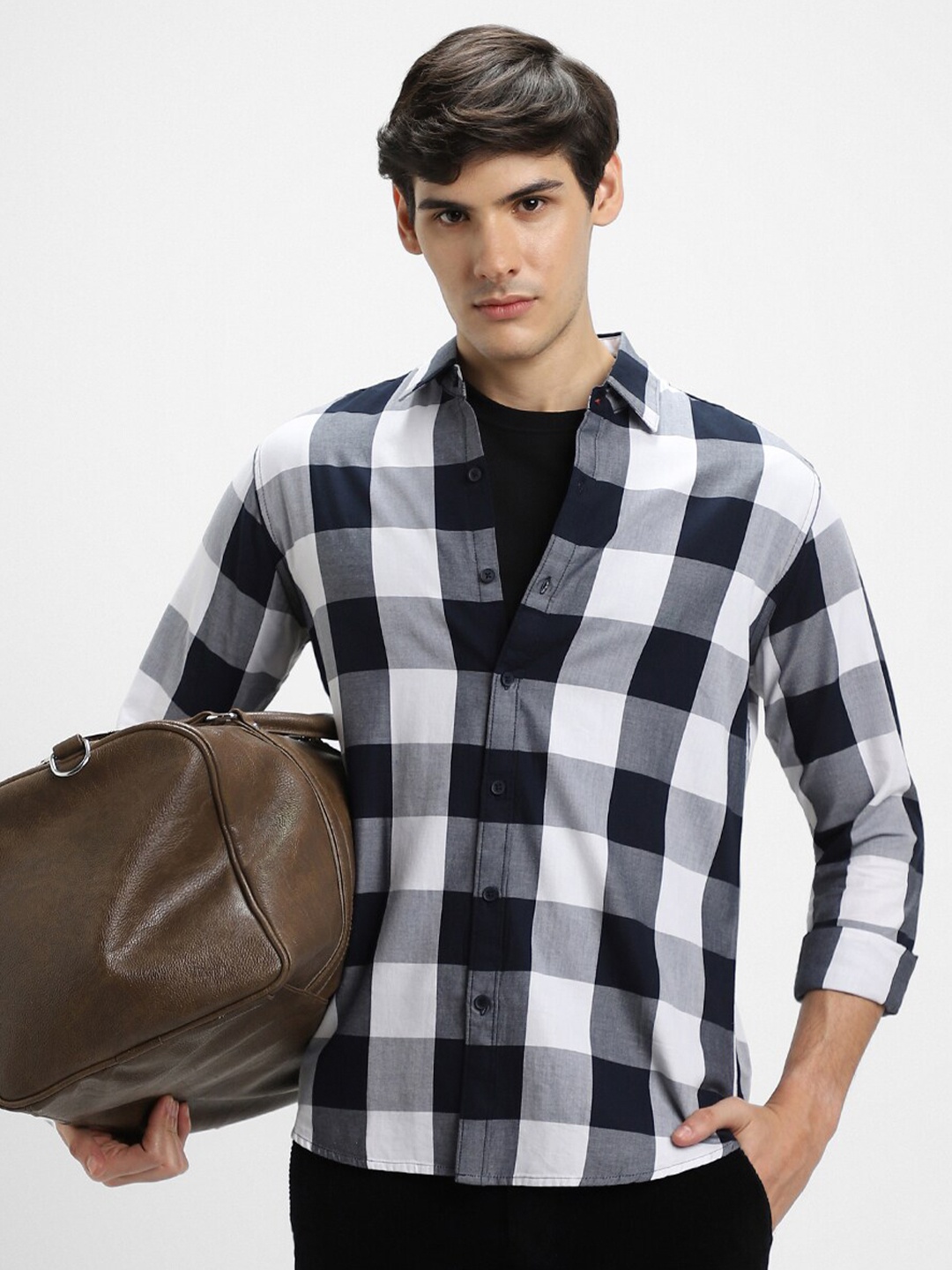 

Dennis Lingo Slim Fit Buffalo Checked Casual Shirt, Navy blue