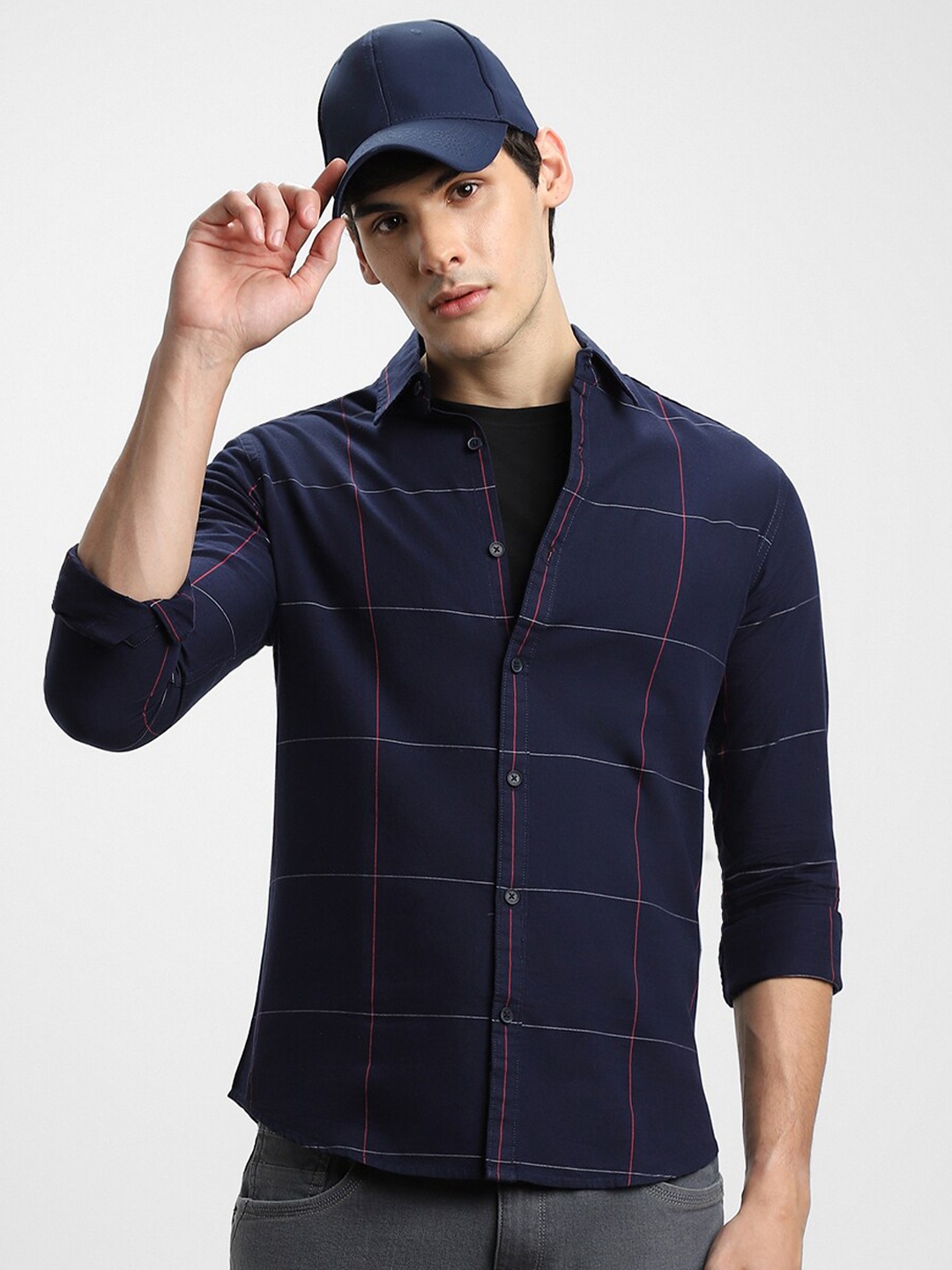 

Dennis Lingo Slim Fit Windowpane Checked Casual Shirt, Navy blue