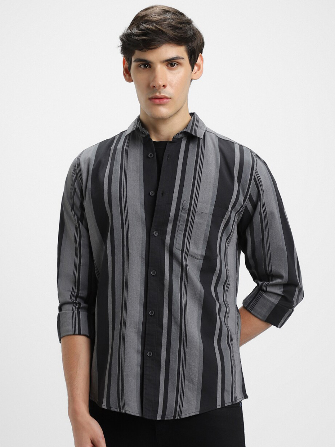 

Dennis Lingo Slim Fit Vertical Striped Pure Cotton Casual Shirt, Black