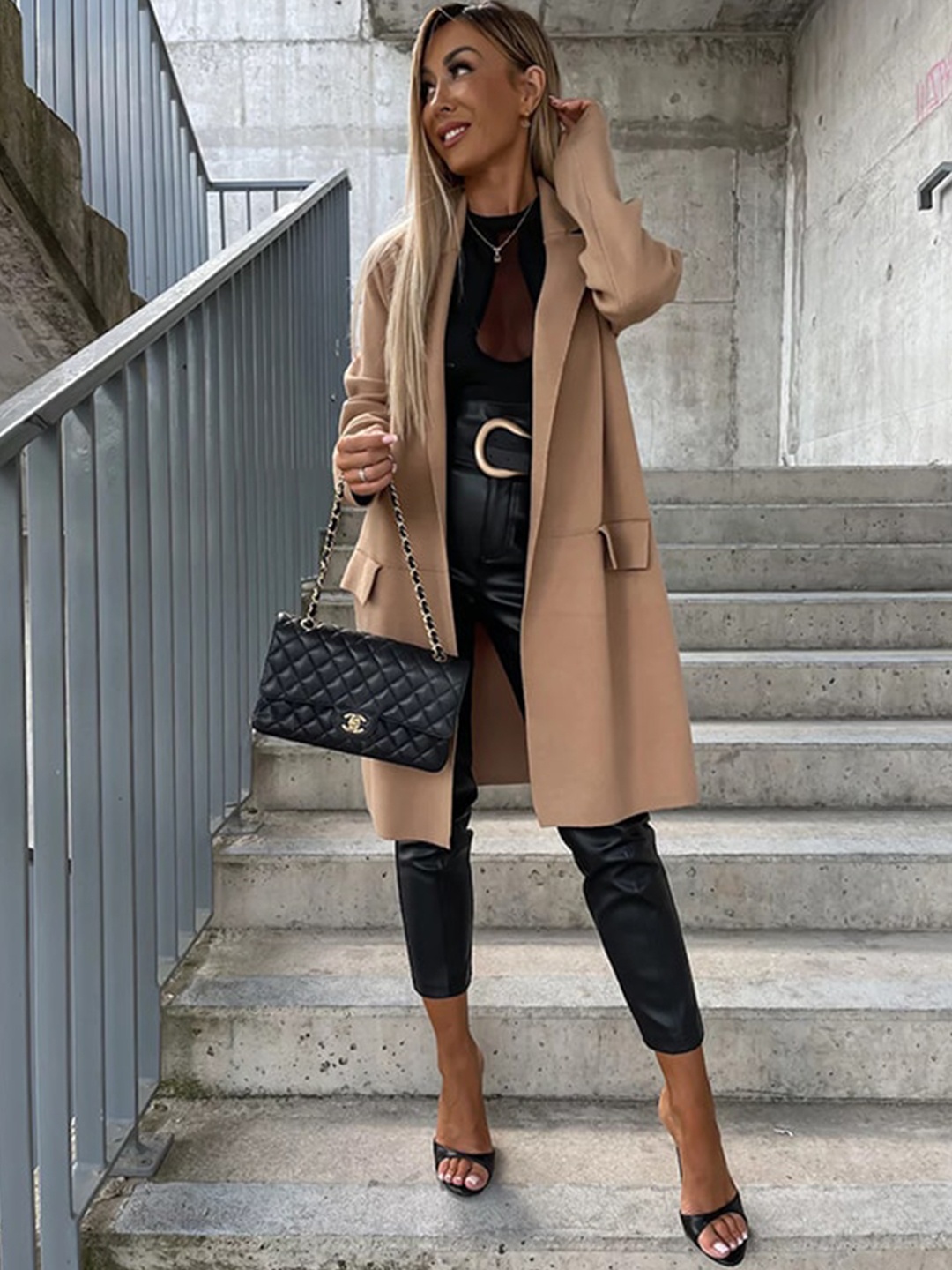 

StyleCast Notched Lapel Collar Overcoat, Khaki