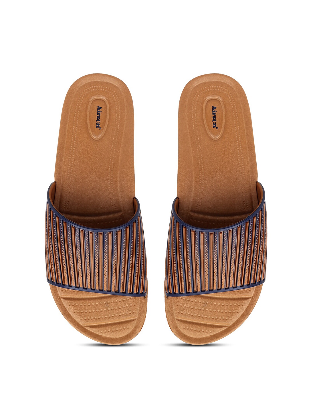 

Airson Women Striped Rubber Sliders, Tan