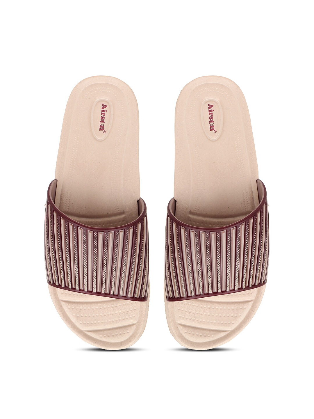 

Airson Women Striped Rubber Sliders, Brown