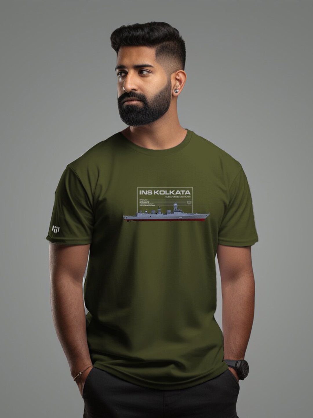 

Aero Armour Unisex Typography Printed Pure Cotton T-shirt, Olive