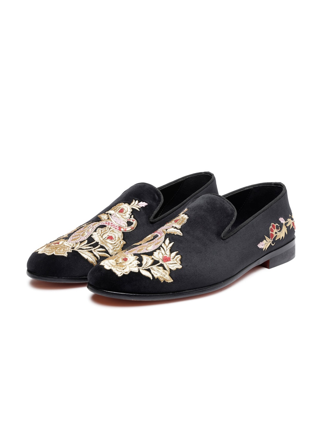 

SHUTIQ Men Embroidered Velvet Loafers, Black