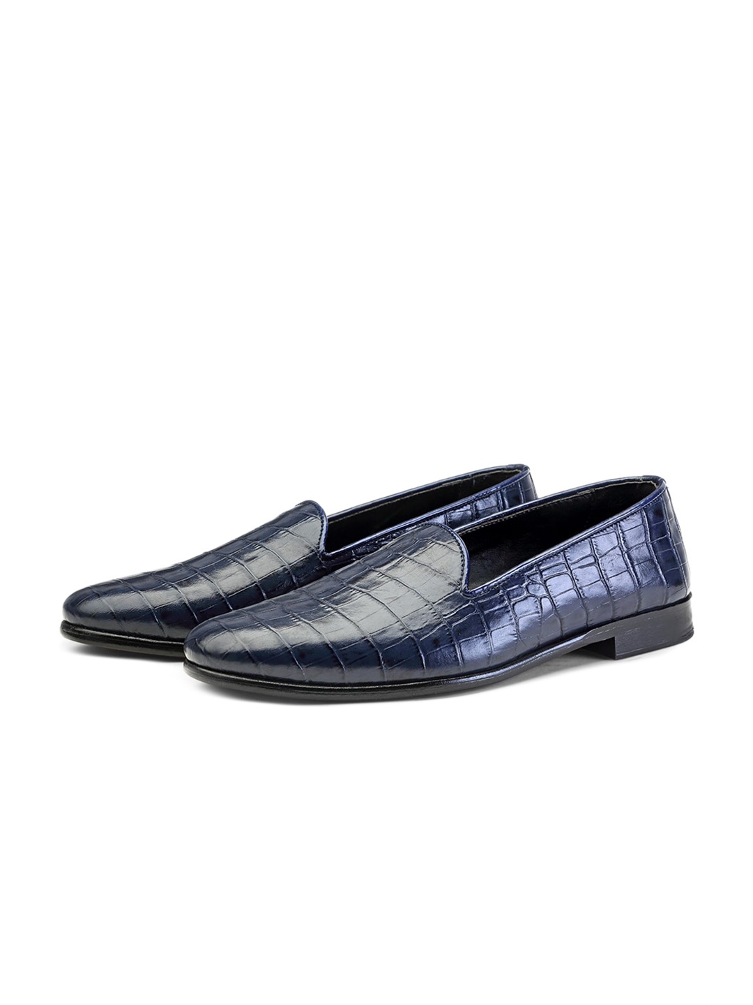 

SHUTIQ Men Textured Leather Formal Slip-Ons, Navy blue