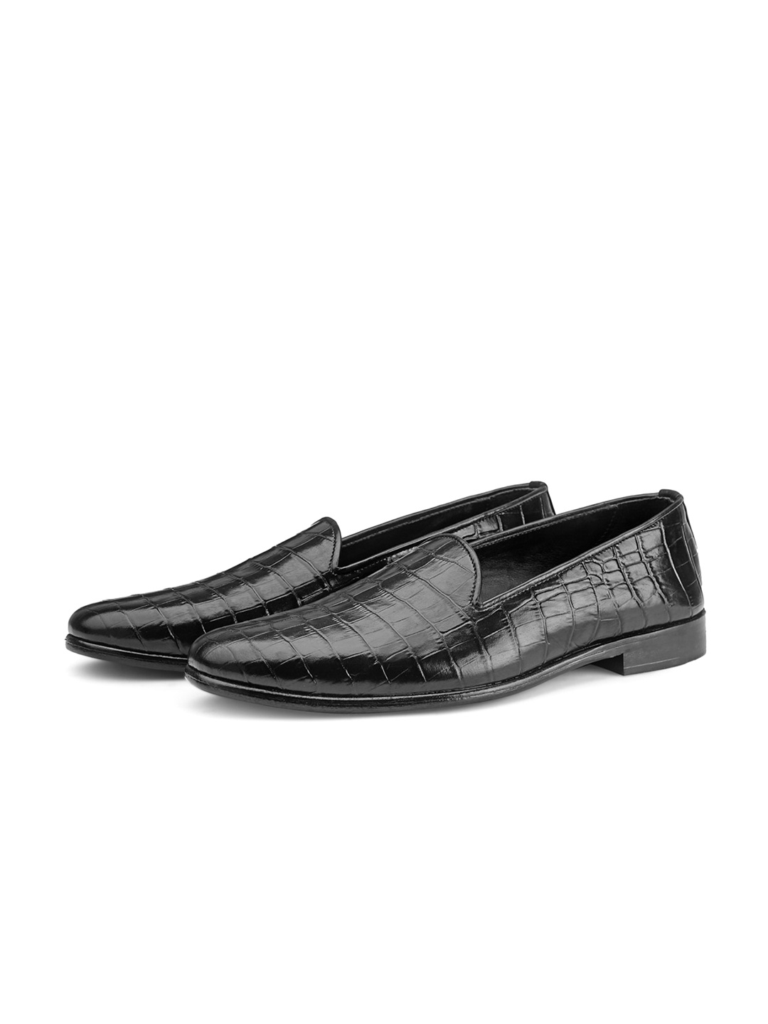 

SHUTIQ Men Textured Leather Formal Slip-Ons, Black