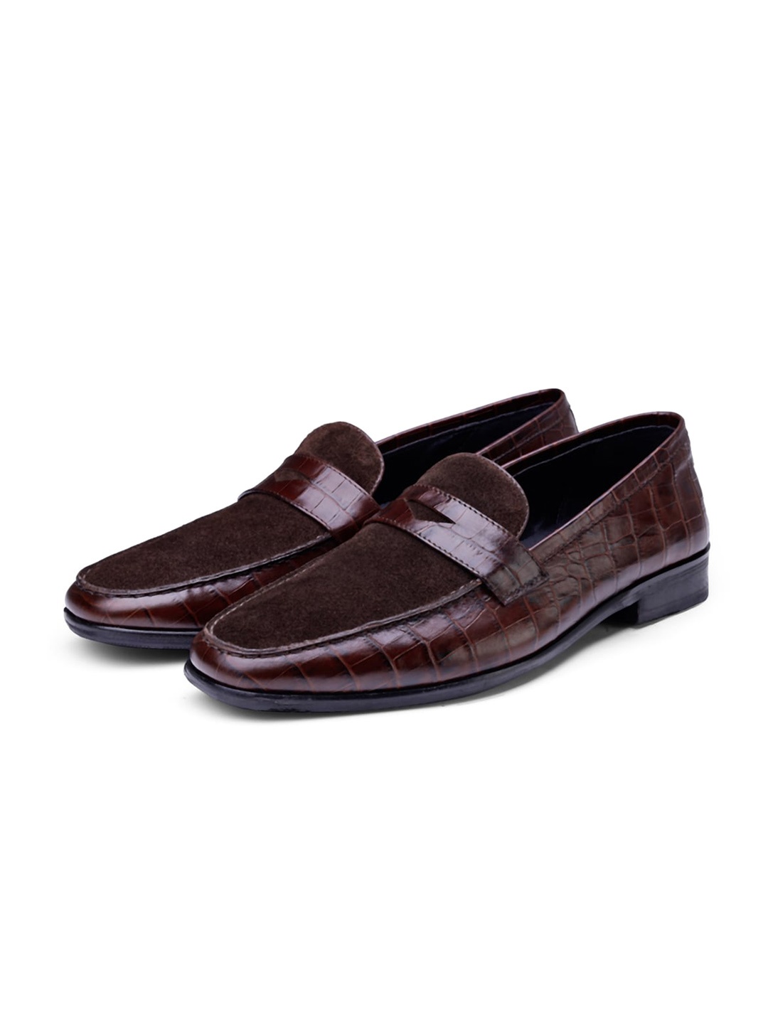 

SHUTIQ Men Textured Leather Slip-On Shoes, Brown