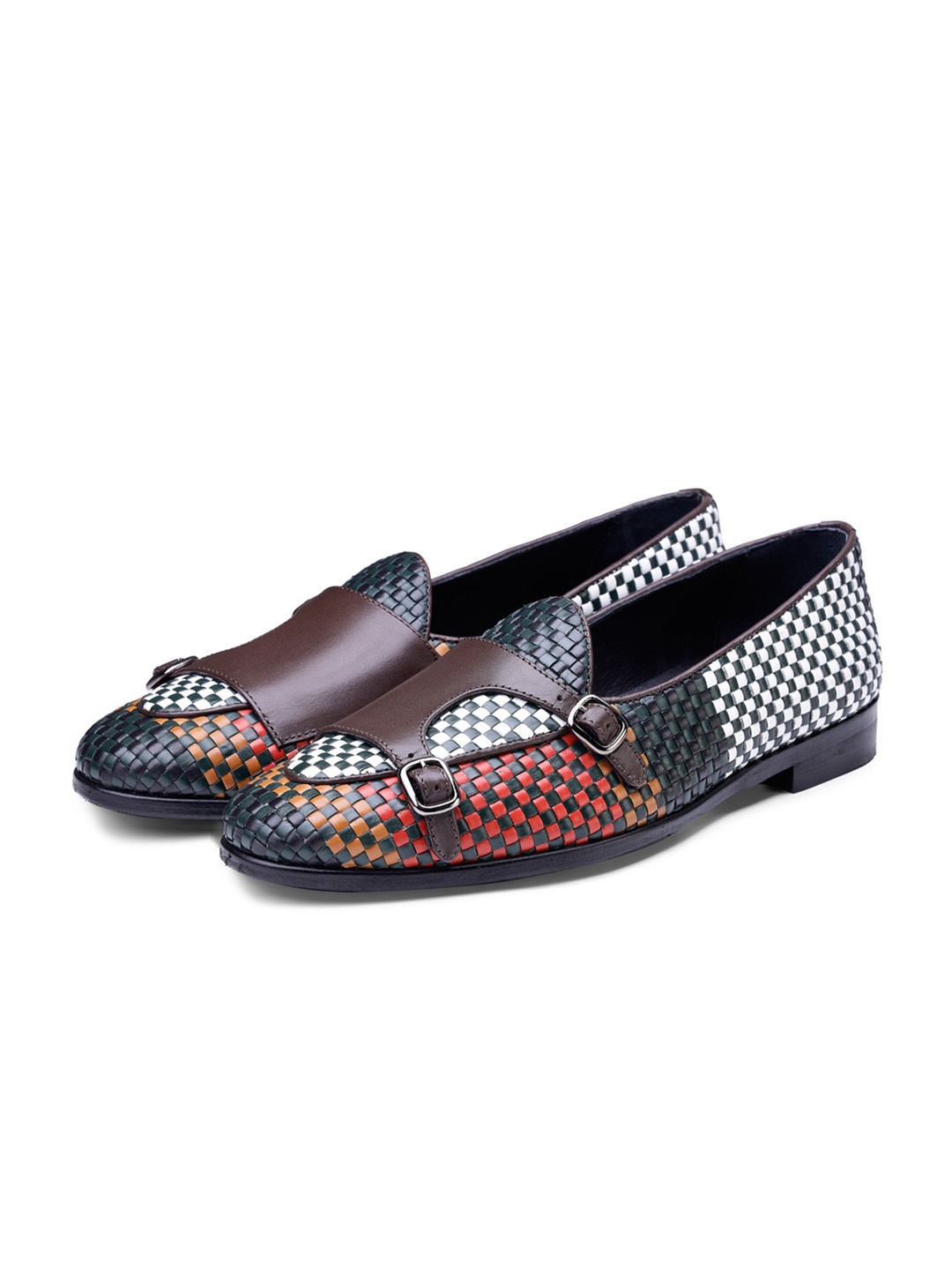 

SHUTIQ Men Sabaro Checked Buckled Loafers, White